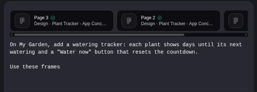 Selected Figma frames attached to a Bilt build instruction