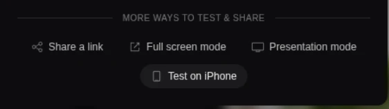 Bilt Deploy and Share panel with the Test on iPhone option