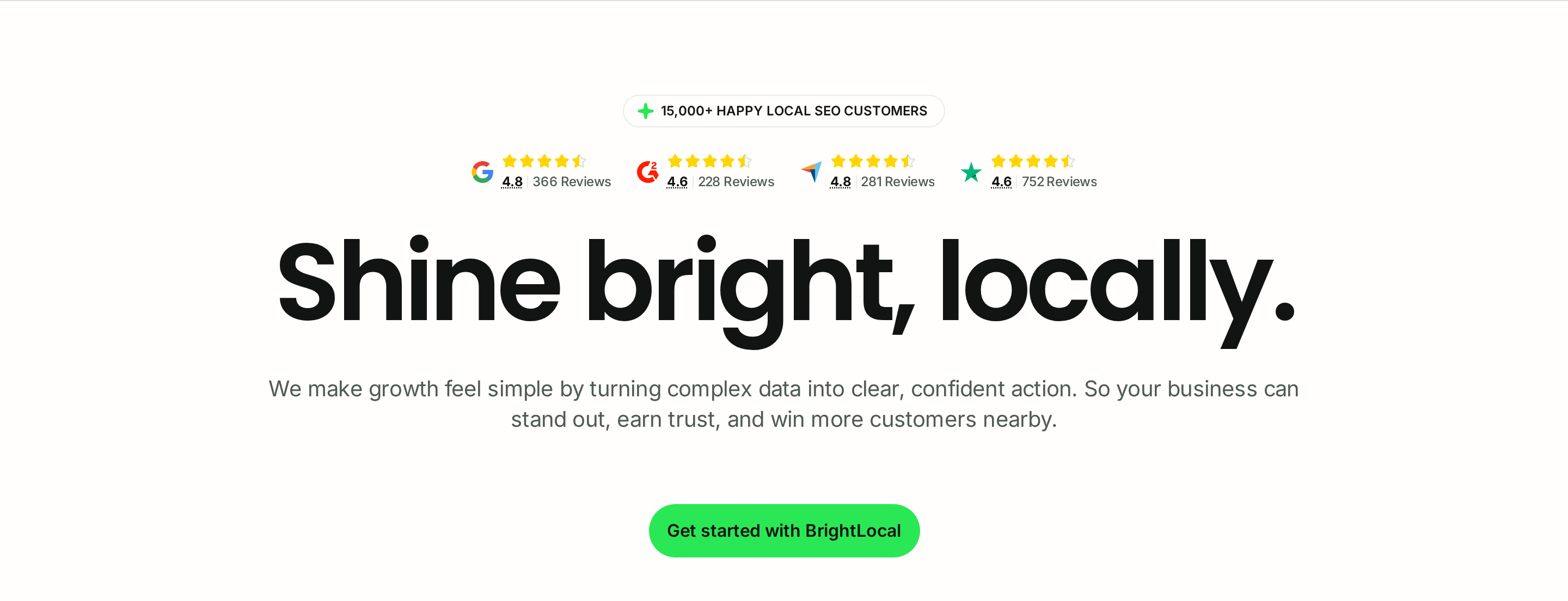 BrightLocal homepage positioning the platform around local SEO for multi-location businesses and agencies