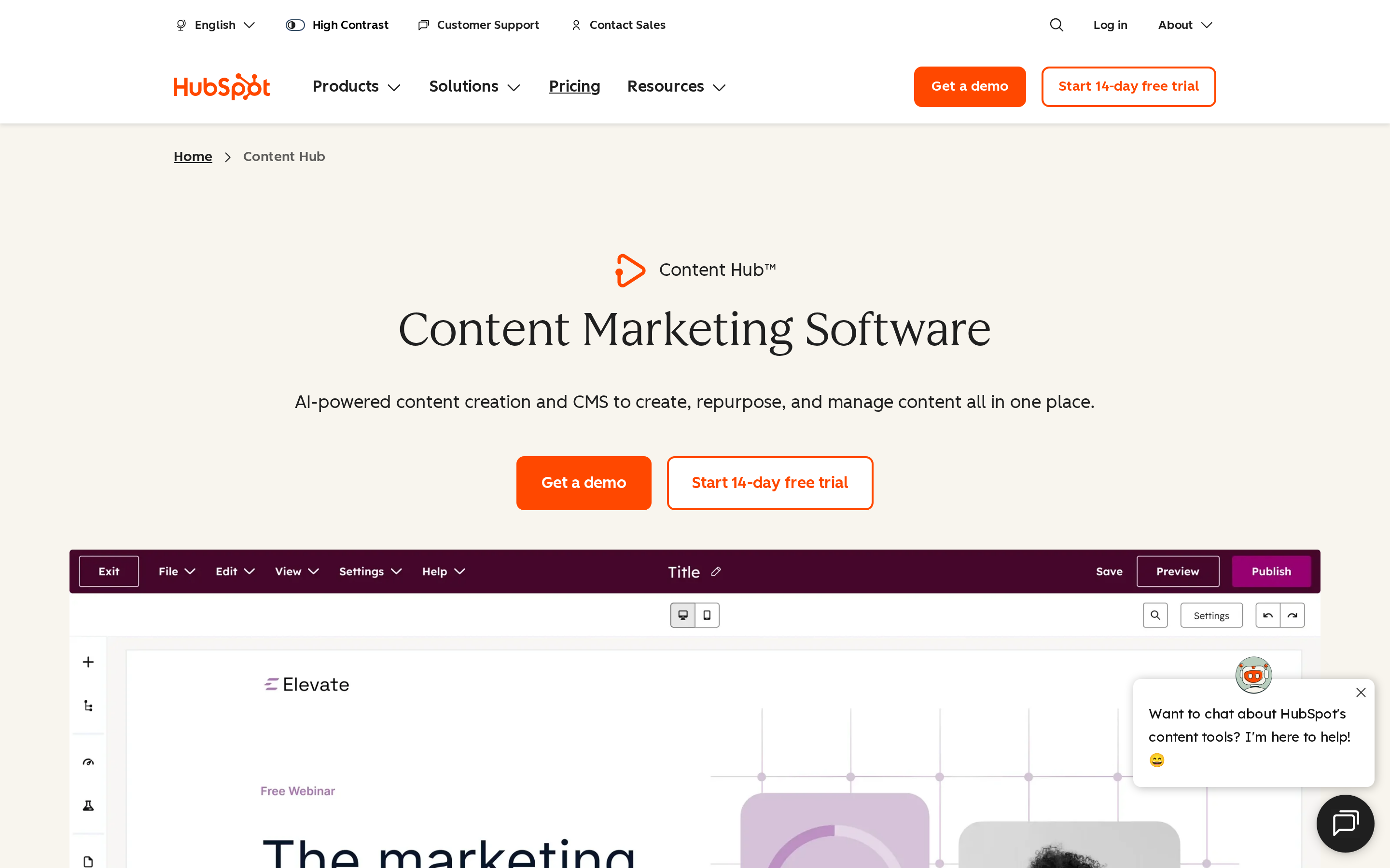 Content Hub by HubSpot connecting content management, publishing, and CRM workflows