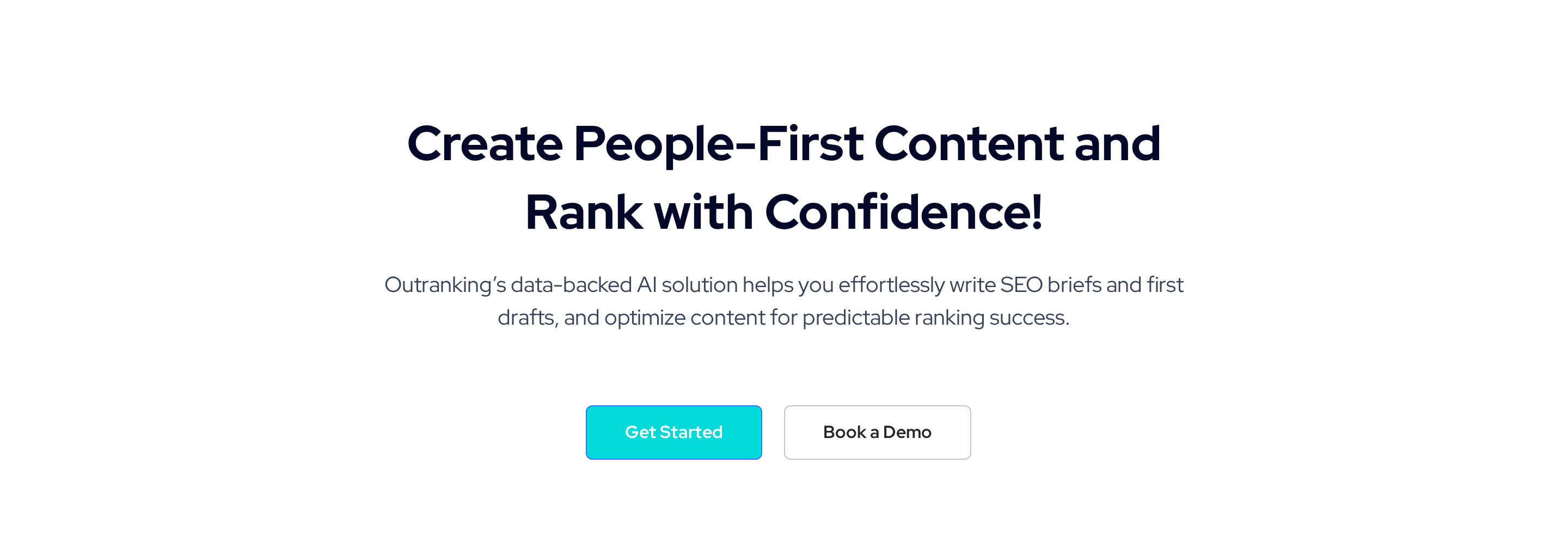 Outranking landing page hero section with the headline 'Create People-First Content and Rank with Confidence'