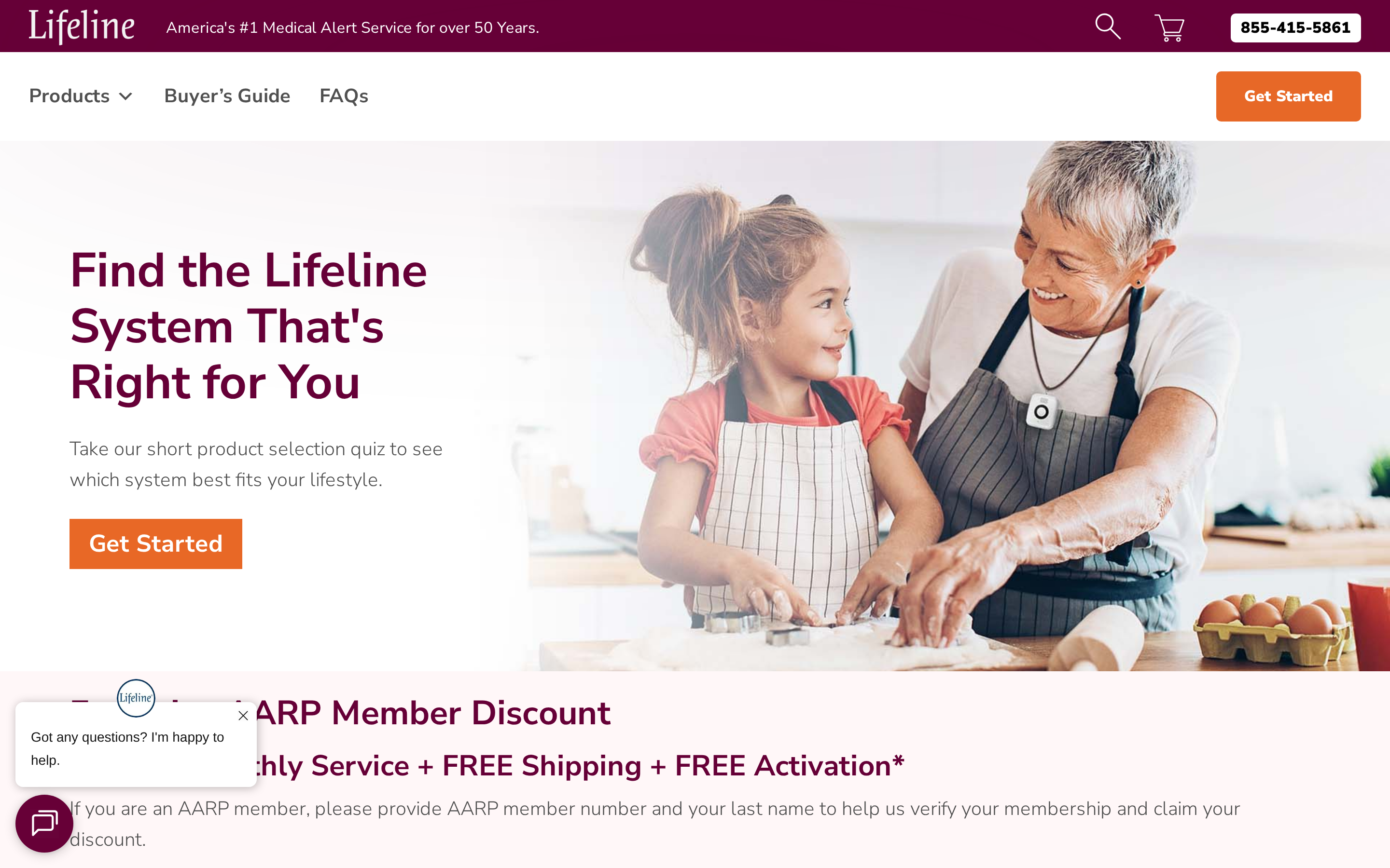 Lifeline medical alert landing page showing pendant and smartwatch products
