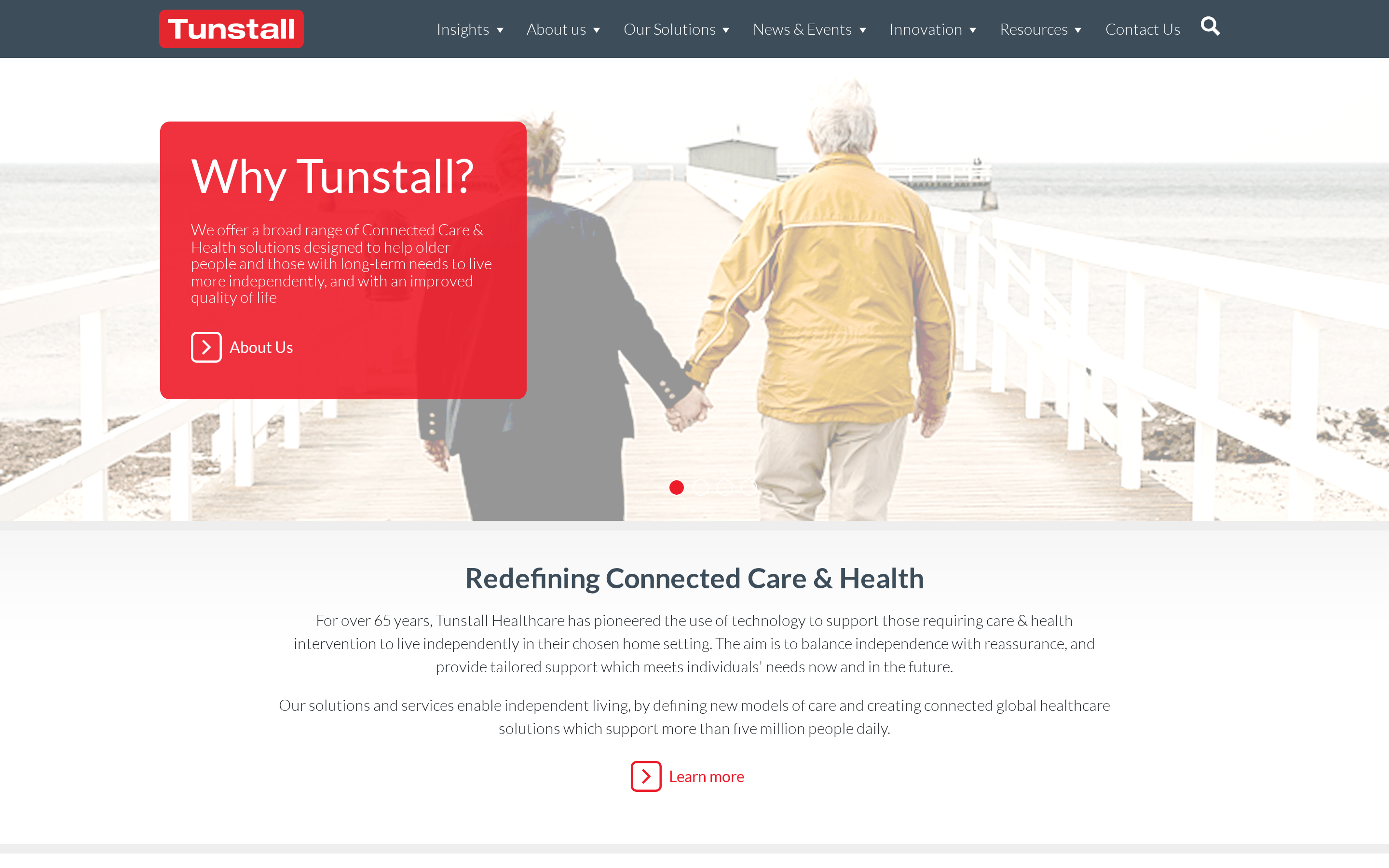 Tunstall connected care and nurse call solutions landing page