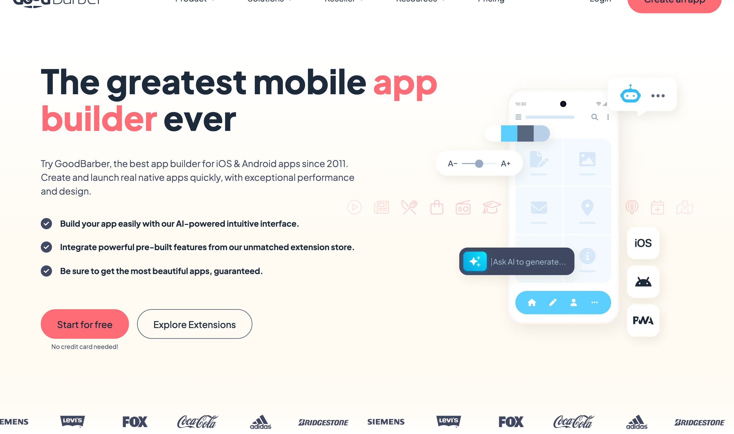 GoodBarber landing page