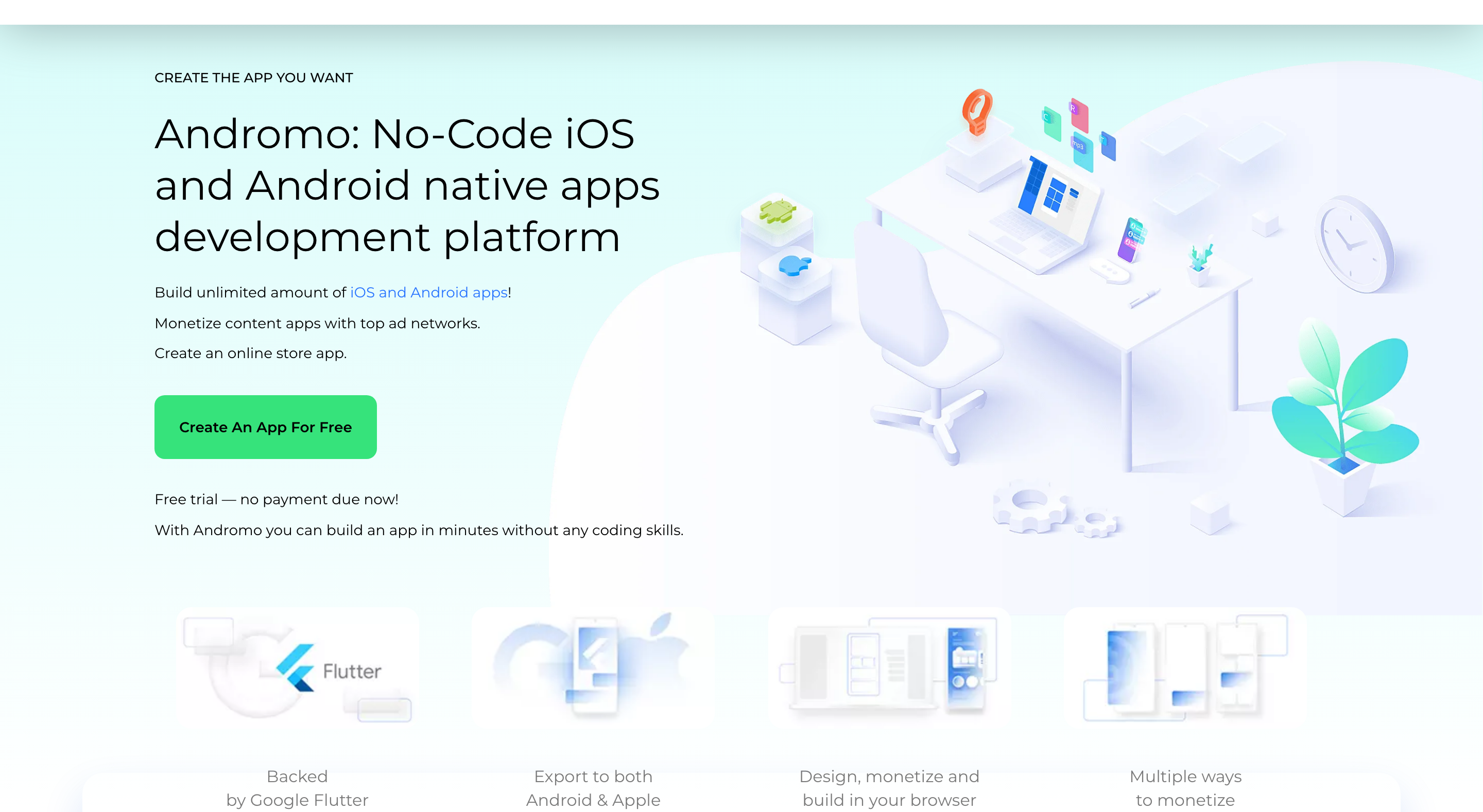 Andromo landing page