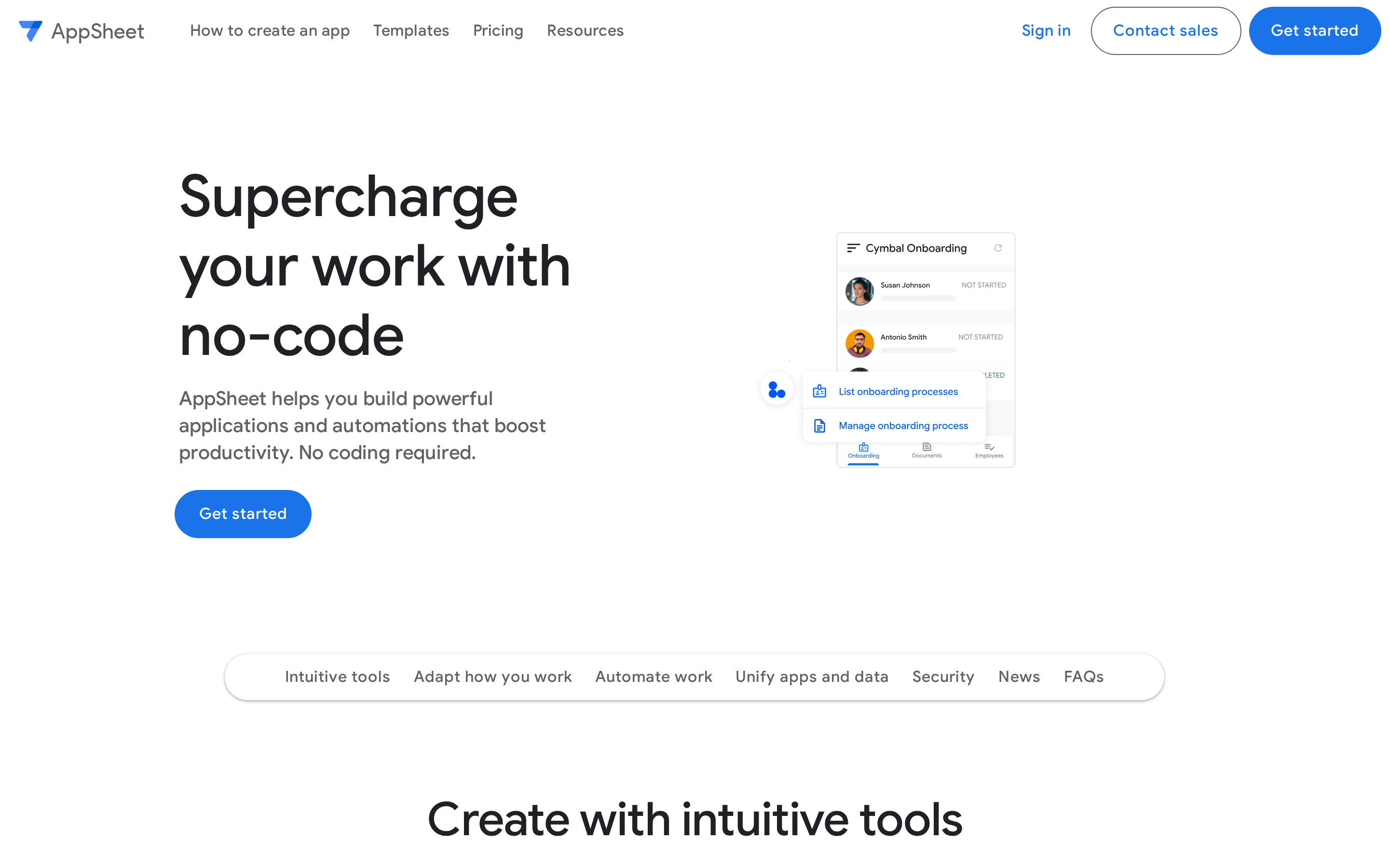 AppSheet landing page: Google's no-code builder for business apps from Workspace and spreadsheet data
