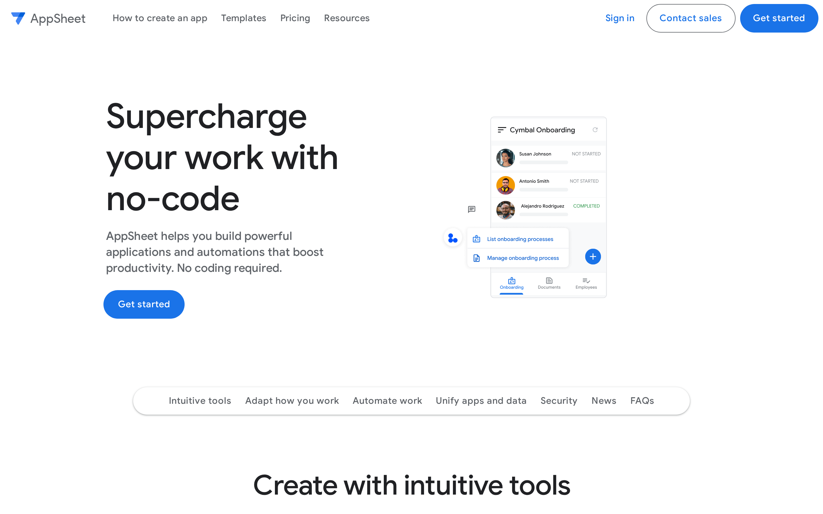 AppSheet landing page: Google's no-code platform for turning spreadsheets and databases into staff apps