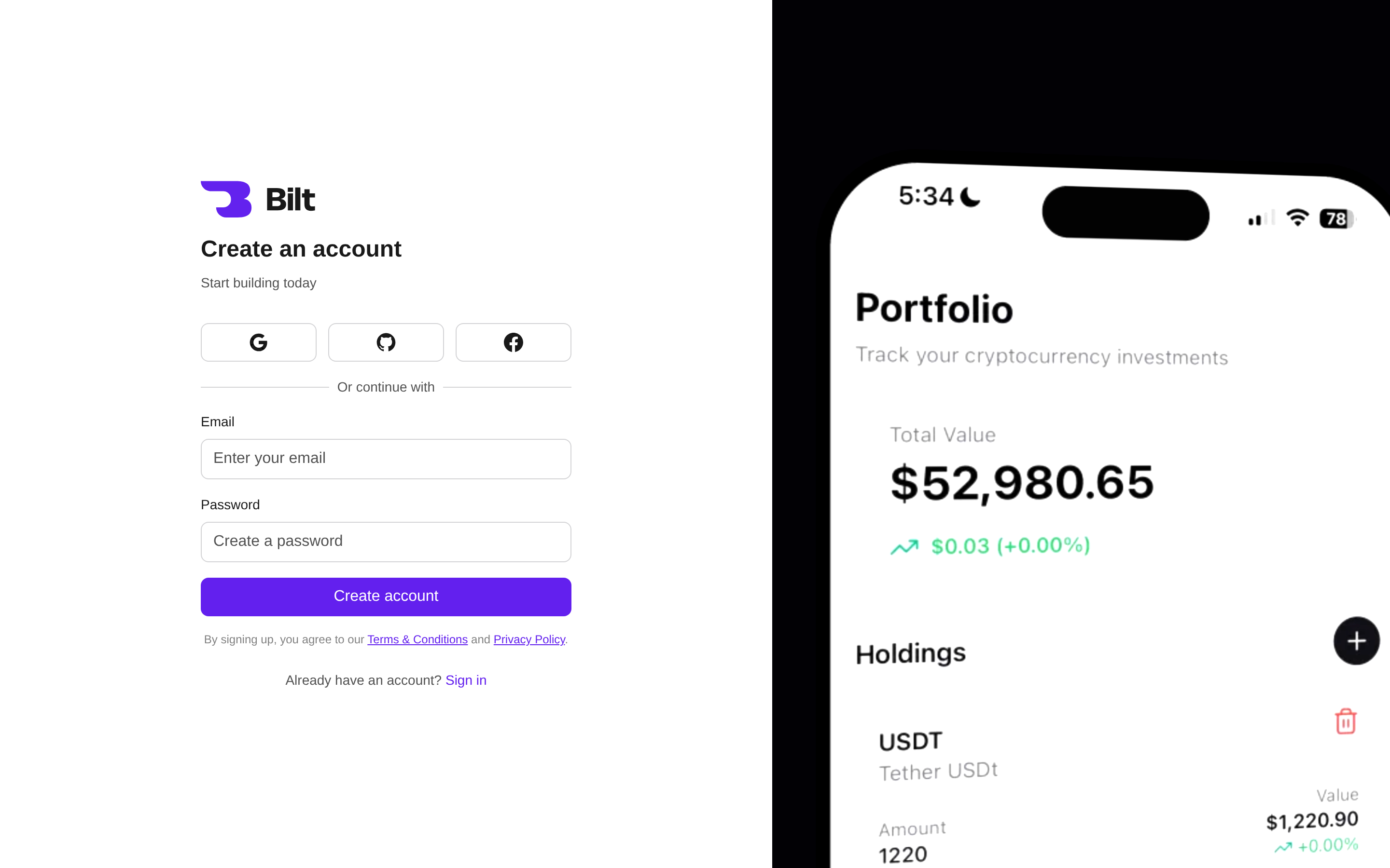 Bilt AI-native builder for real native iOS and Android apps