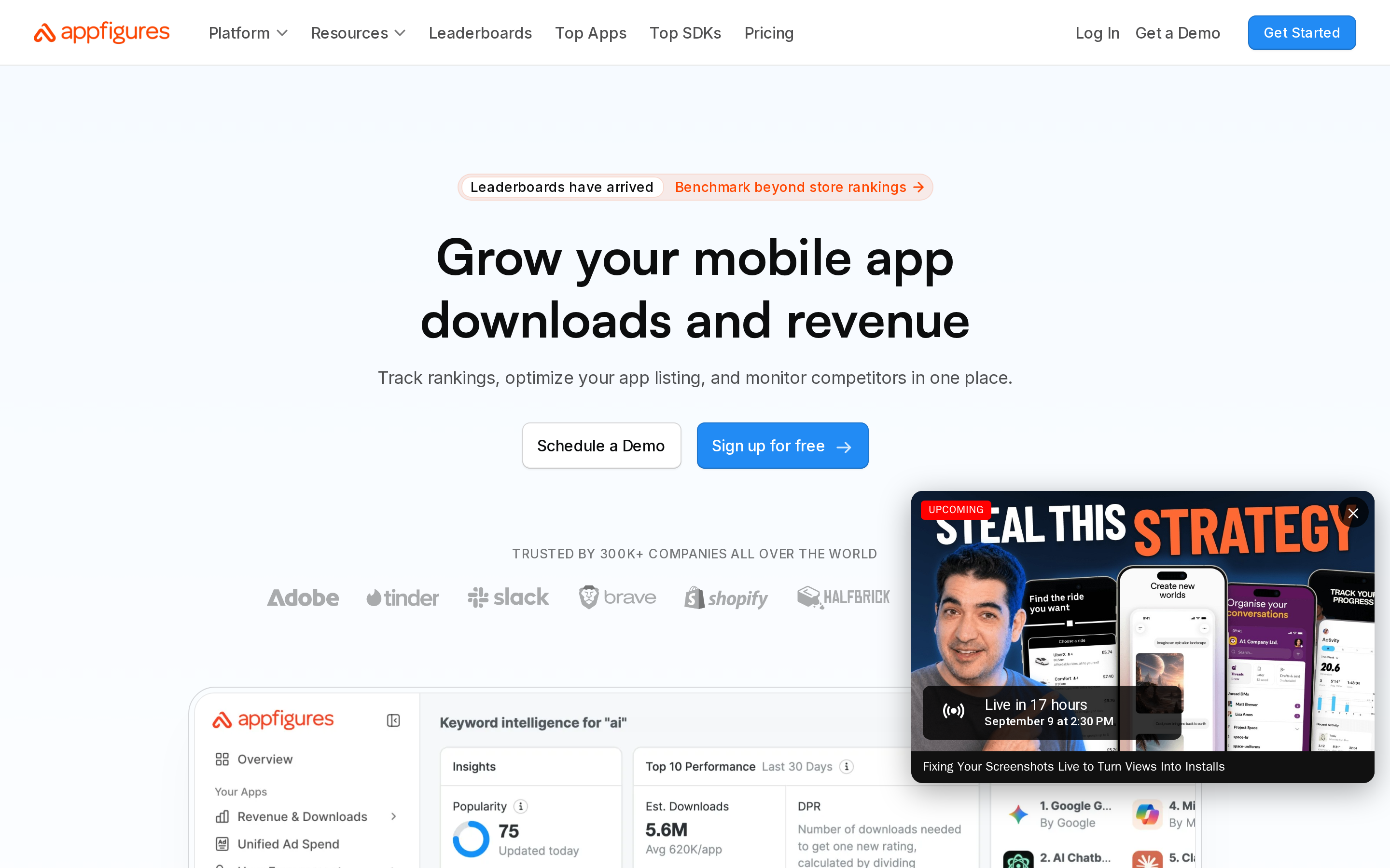 Appfigures app portfolio reporting, keyword tracking, and market estimates platform