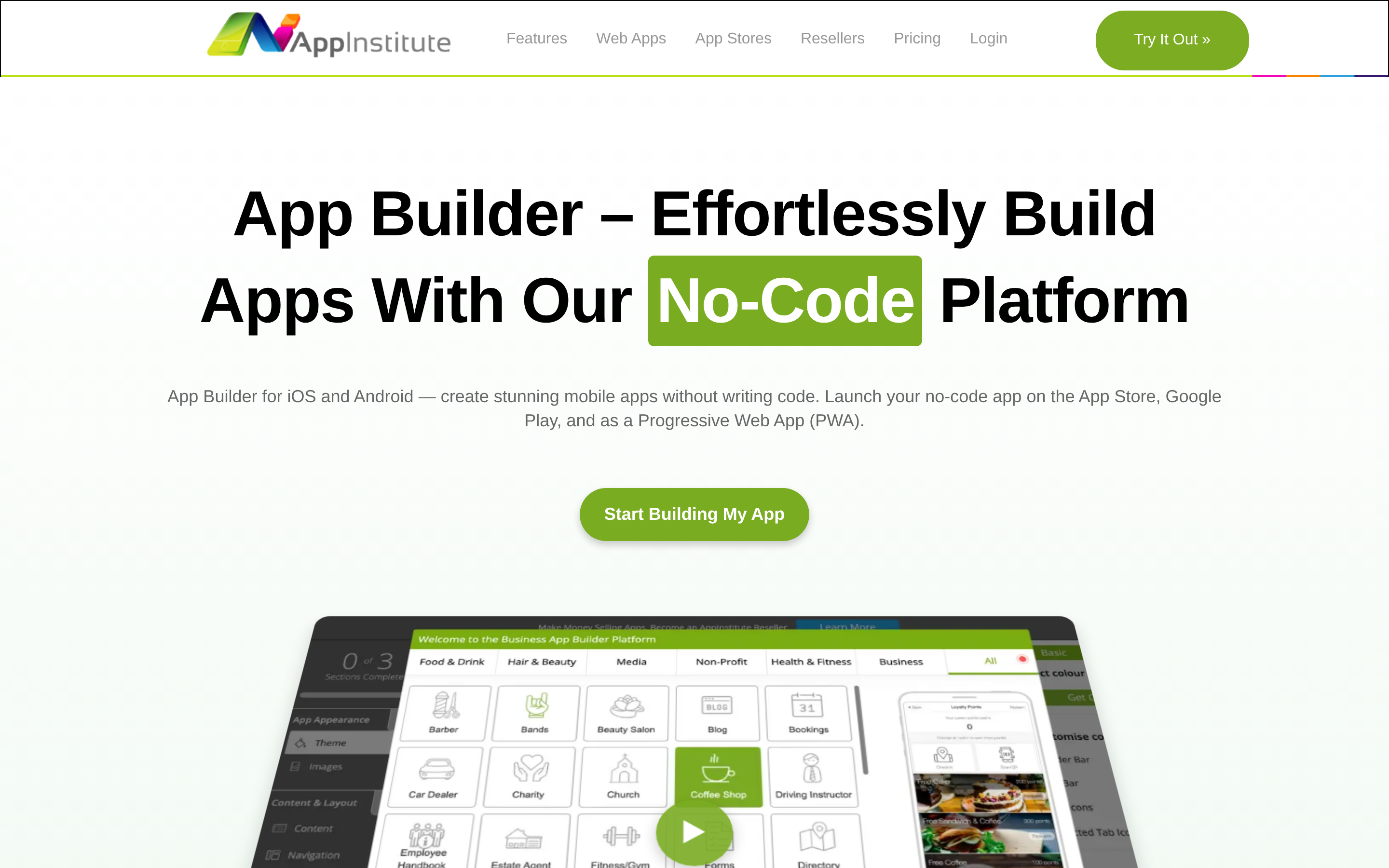 AppInstitute template-led builder for local small businesses