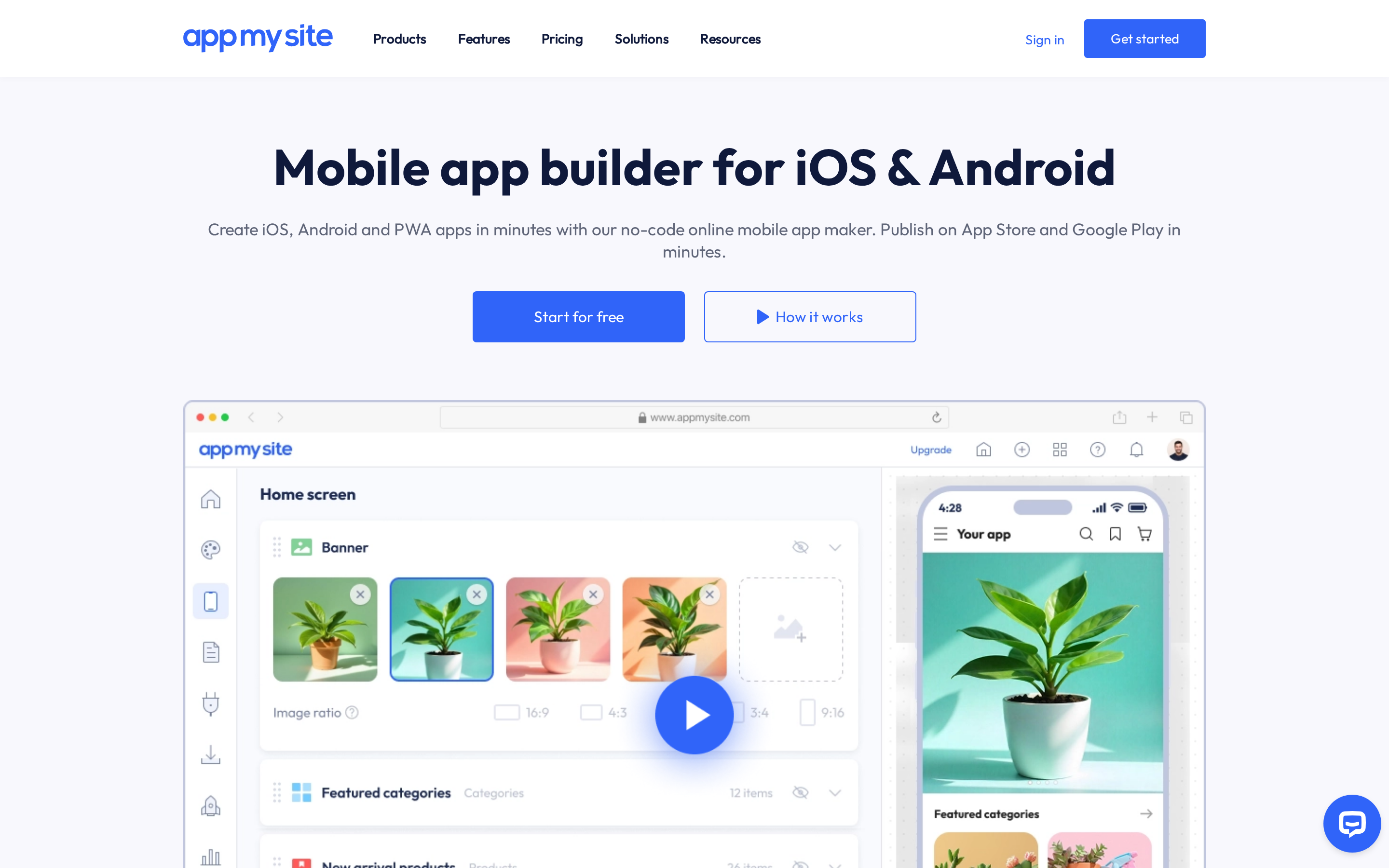 AppMySite website showing its website-to-app builder platform