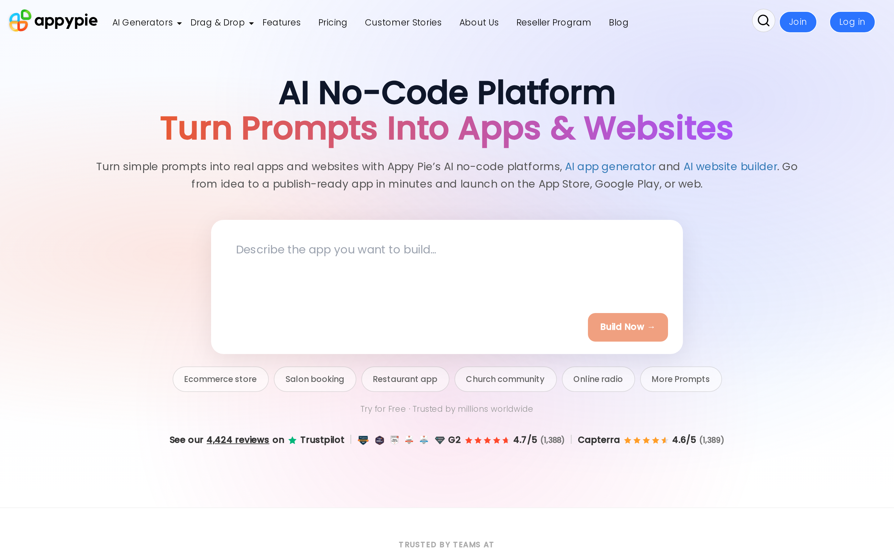 Appypie template-based app builder with 200+ industry templates