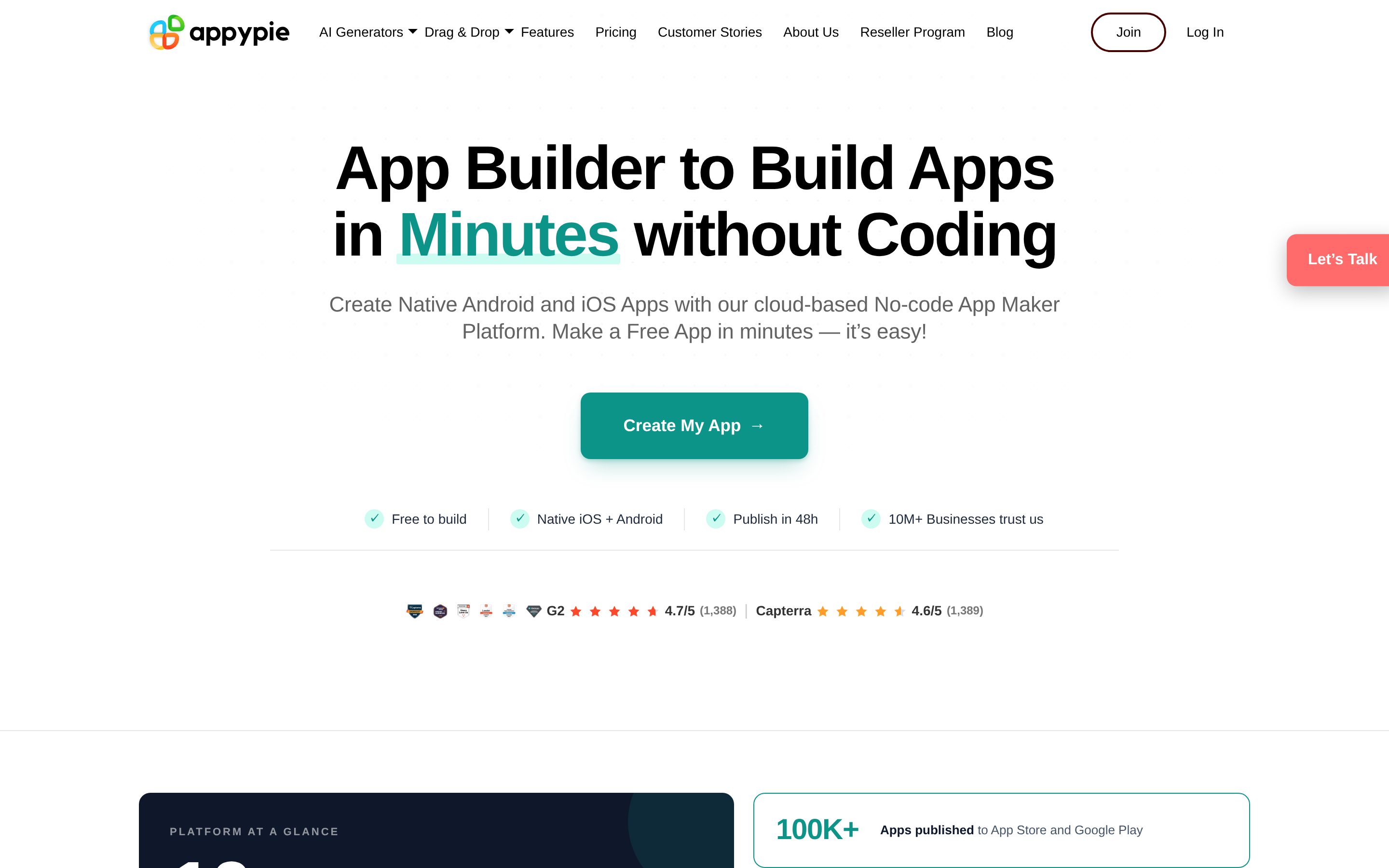 Appy Pie prompt-to-app builder for simple business apps