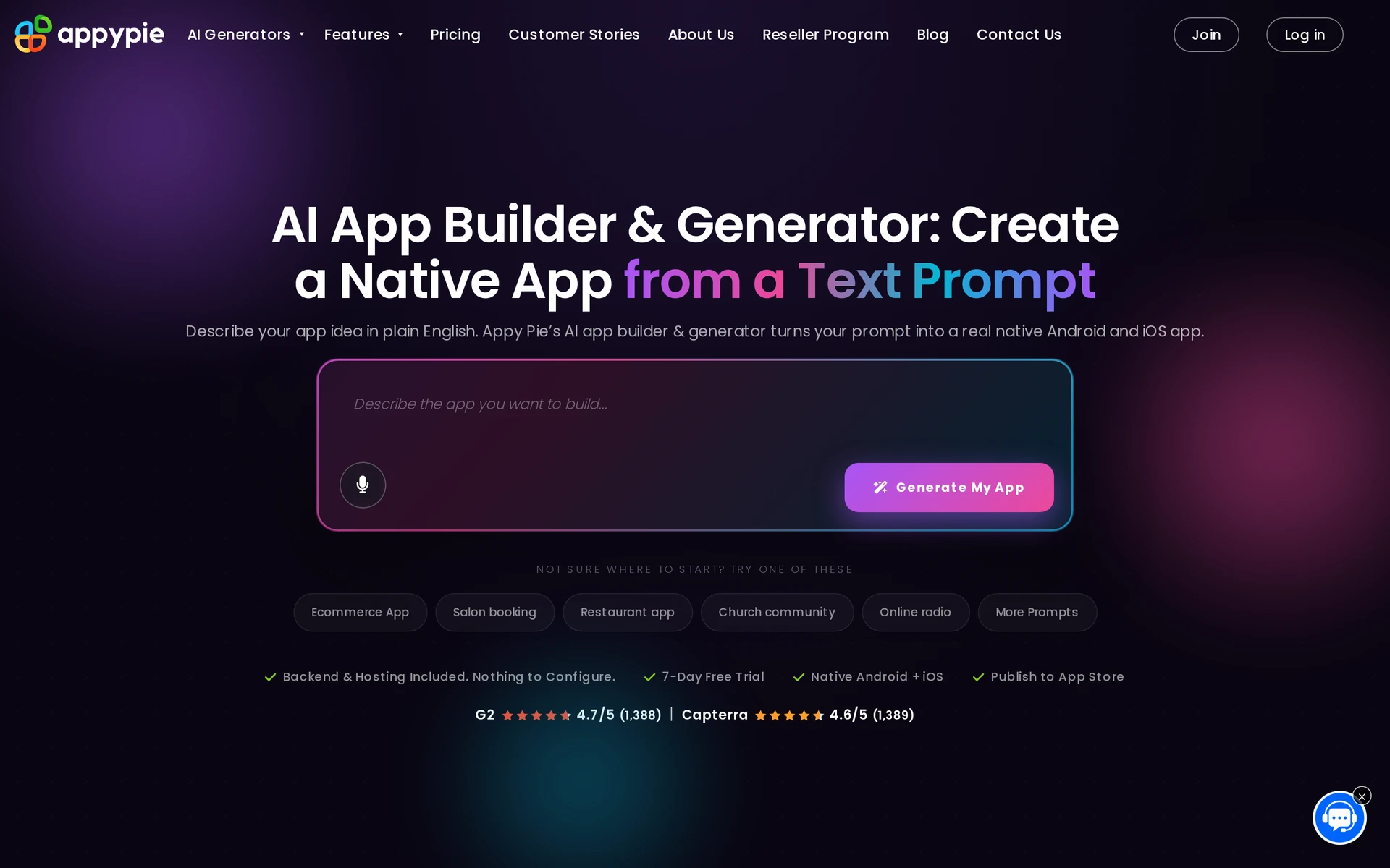 Appy Pie managed no-code builder for hosted iOS and Android apps