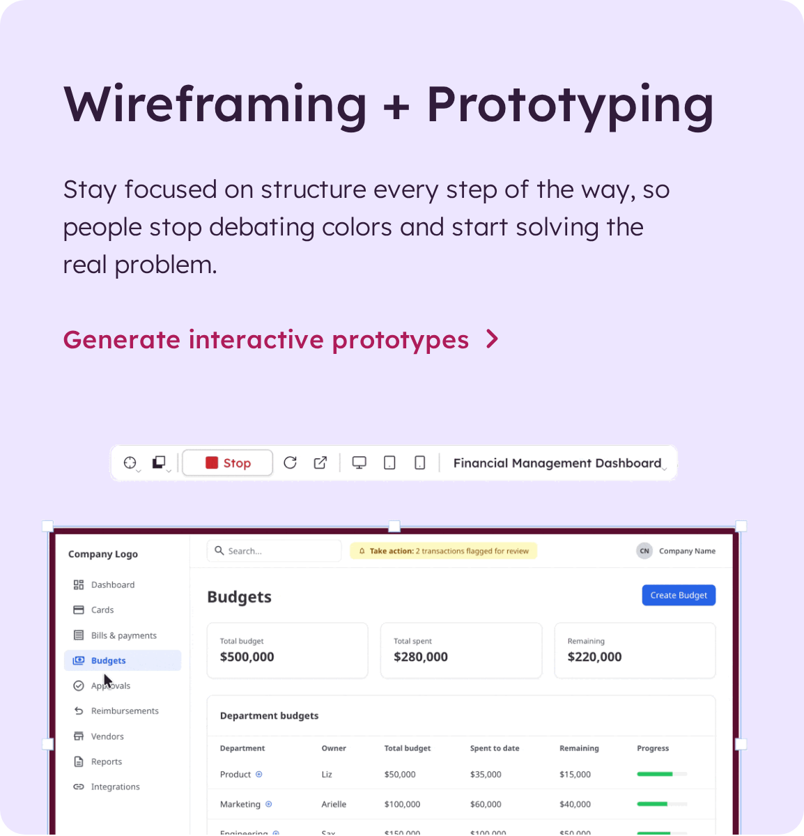 Balsamiq low-fidelity wireframing for early product structure
