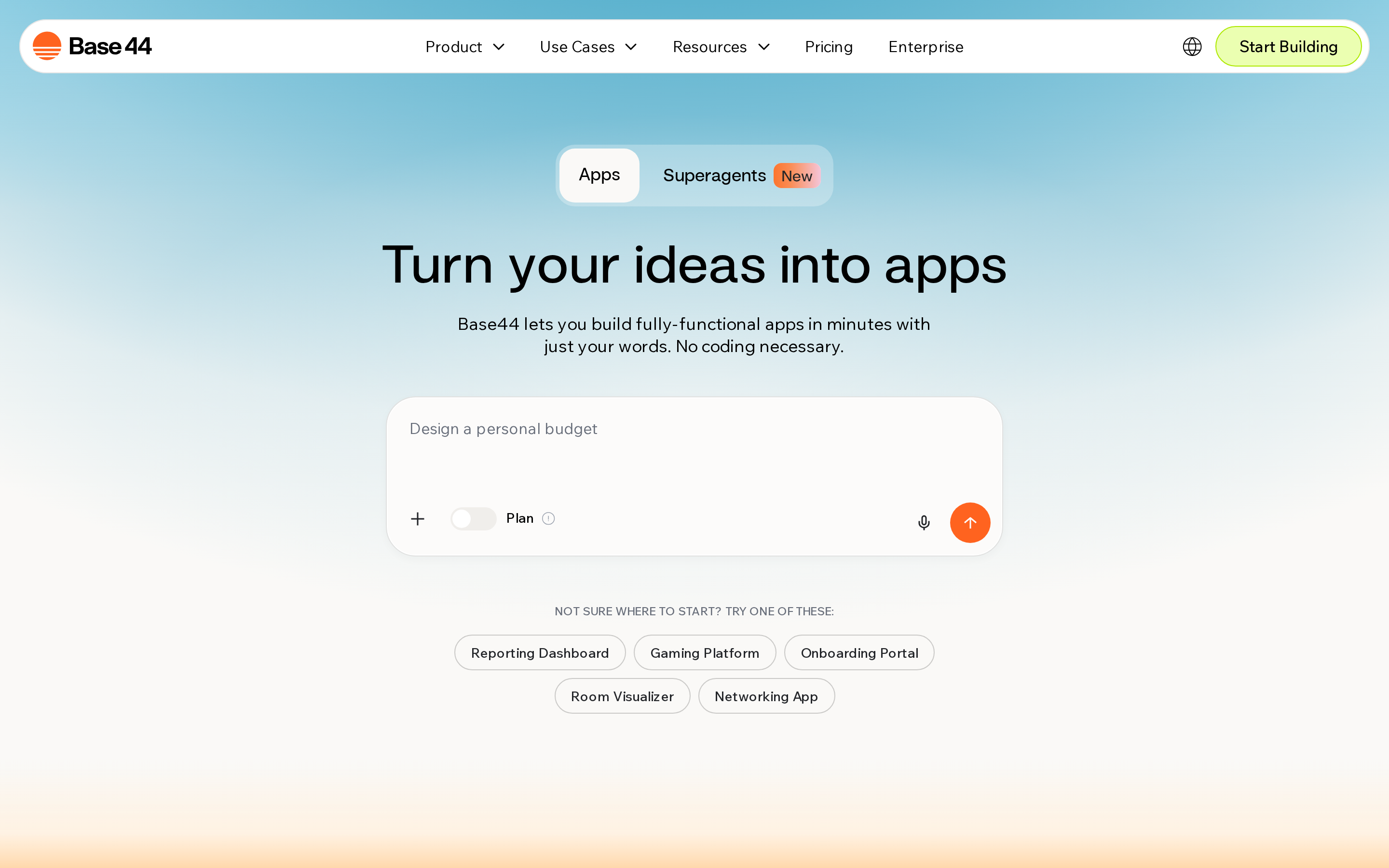Base44 hosted web app builder with auth database and deployment