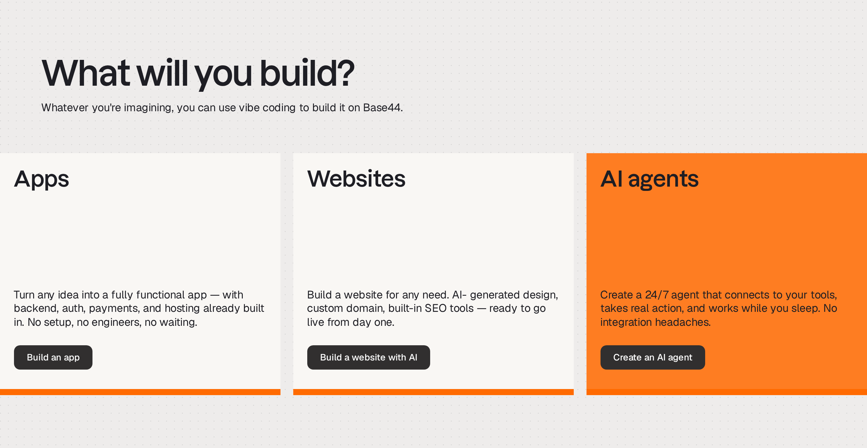 Base44 prompt-based builder for full-stack web apps with a managed backend