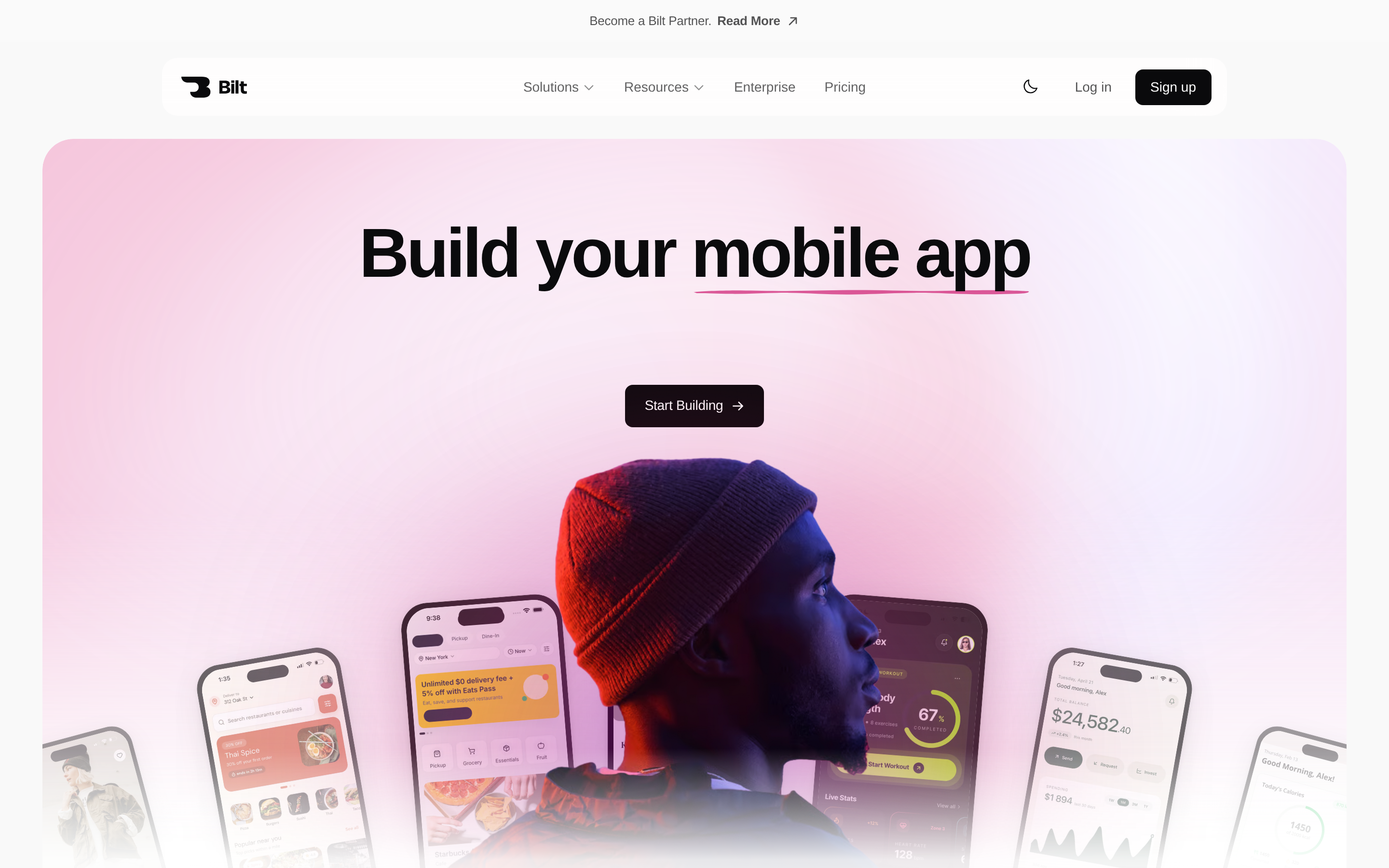 Bilt landing page: turn a plain-language app description into a native iOS and Android app