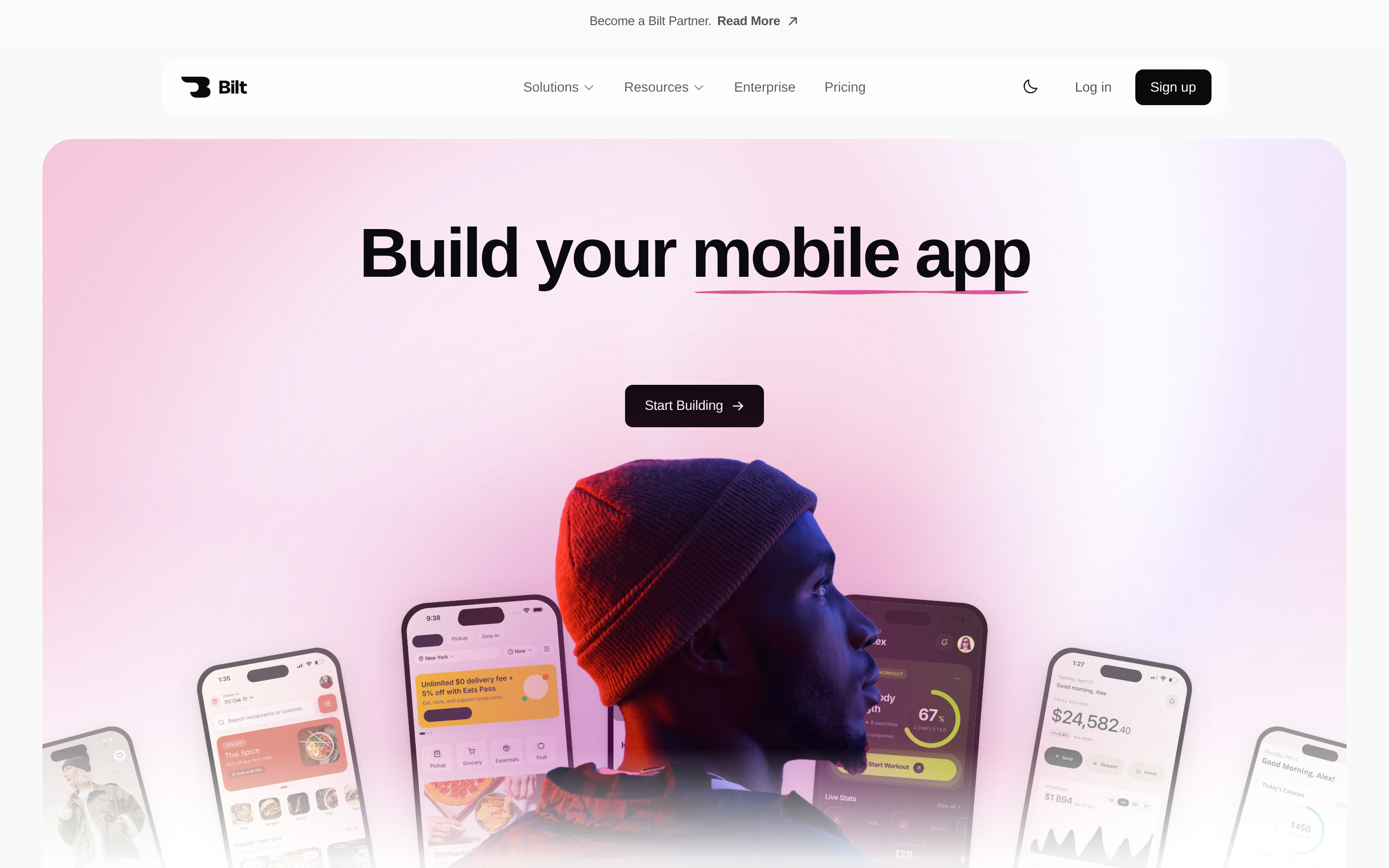 Bilt.me landing page: describe your app idea and get a native iOS and Android app