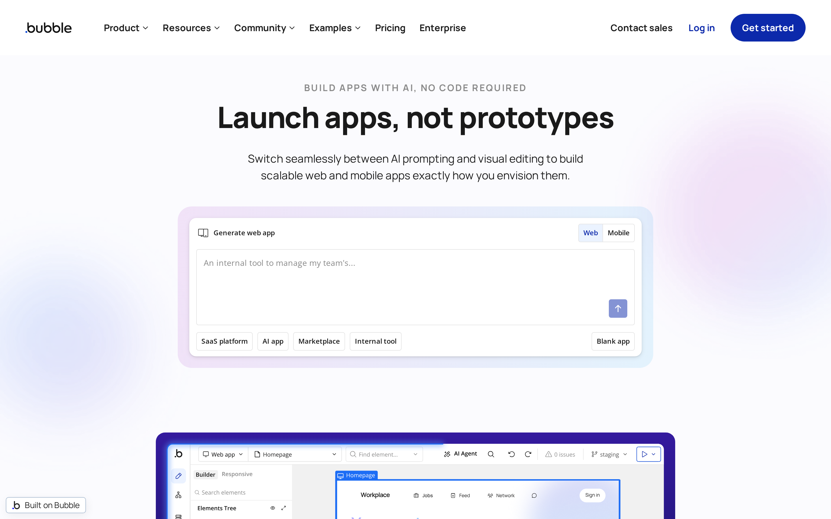 Bubble no-code web app builder for data screens and visual workflows