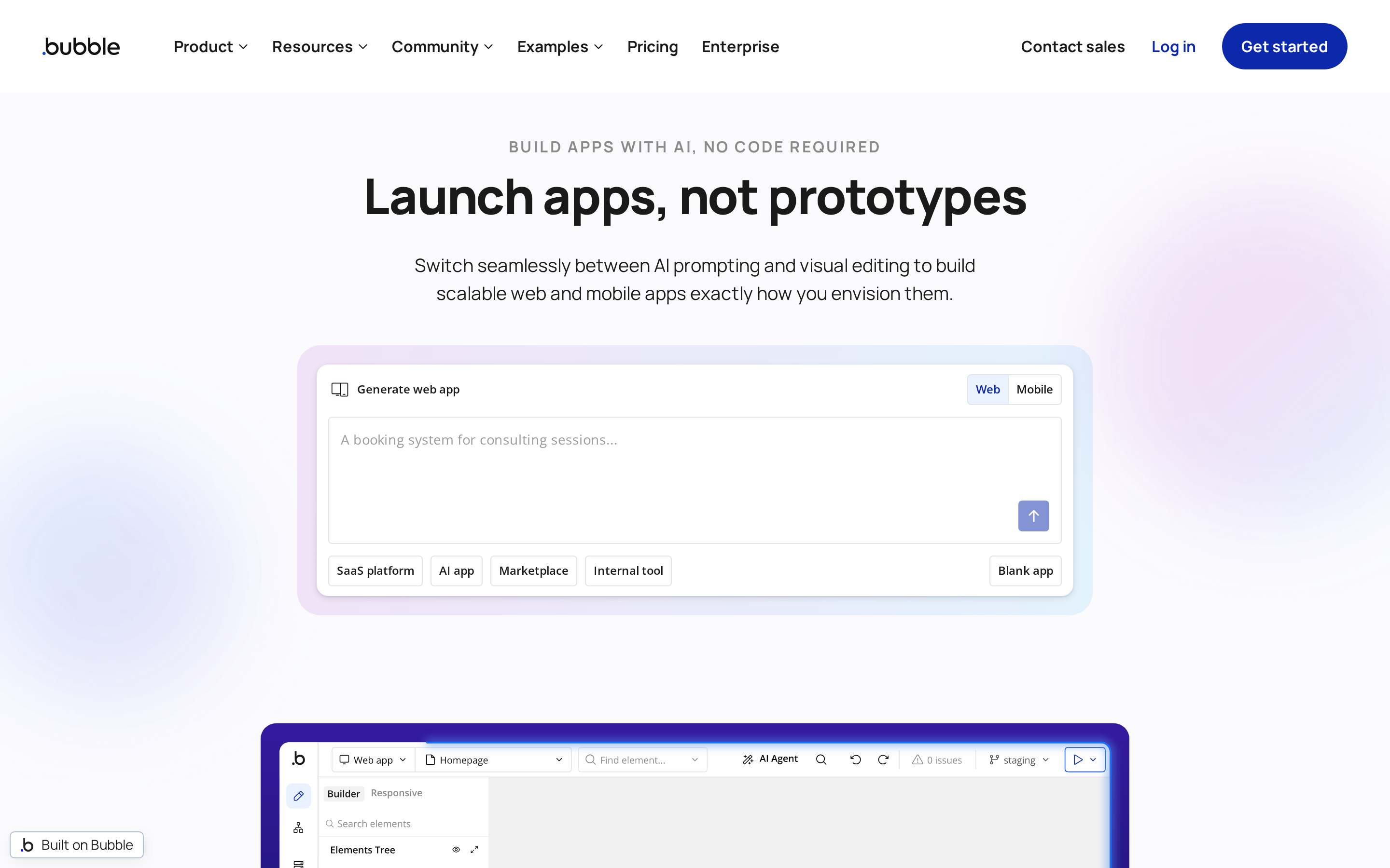 Bubble visual workflow builder for relational data and custom web products
