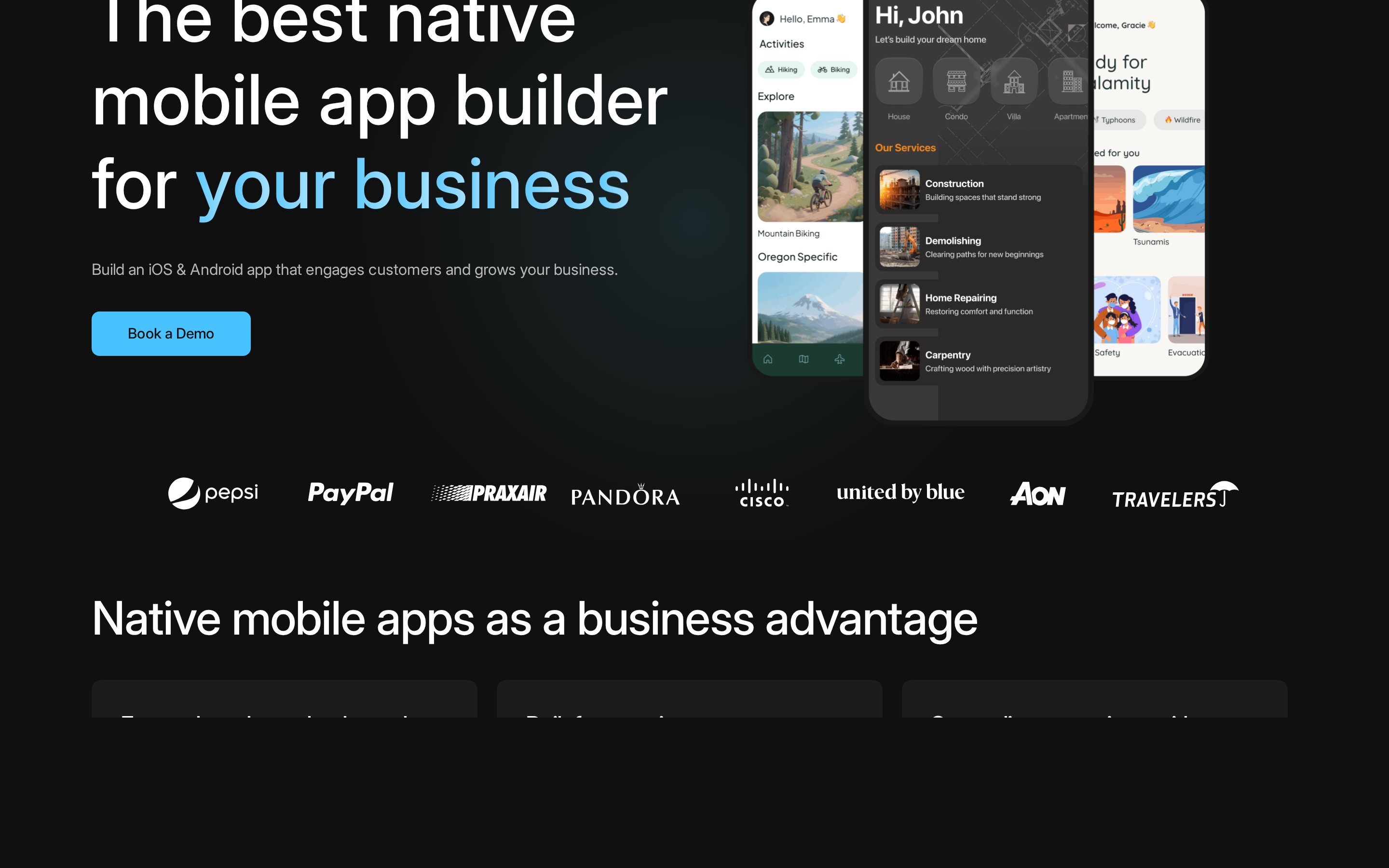 Buildfire website showing its app builder platform interface