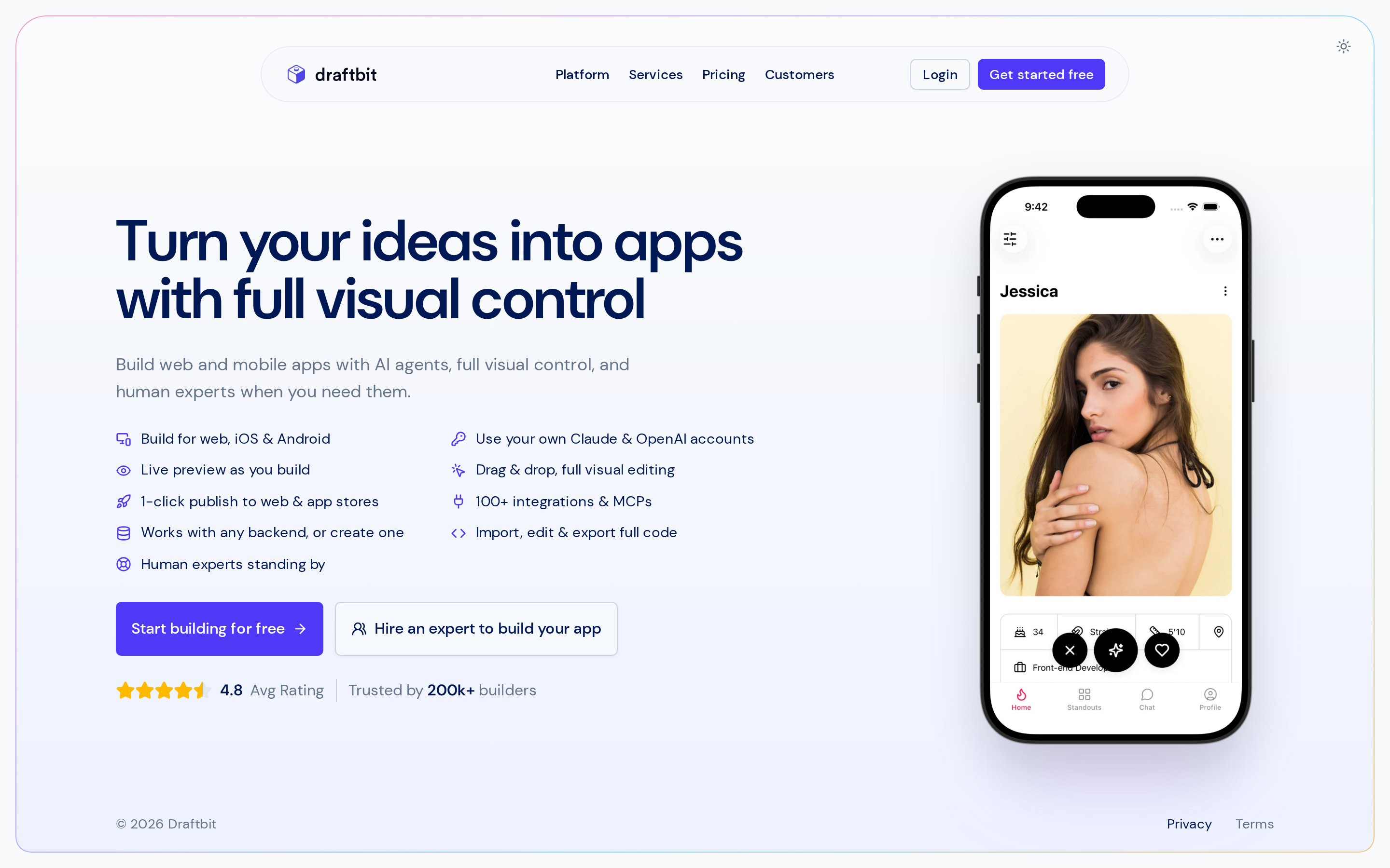 Draftbit visually builds React Native apps with full source export