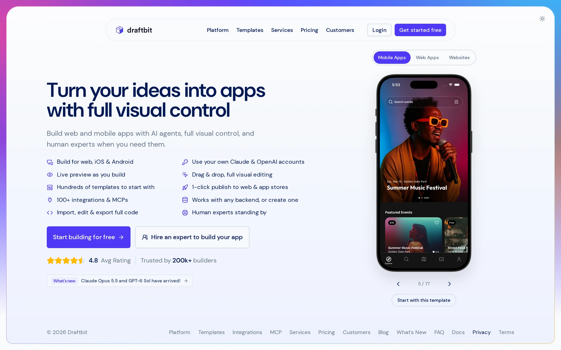 Draftbit visual builder for editable iOS and Android apps
