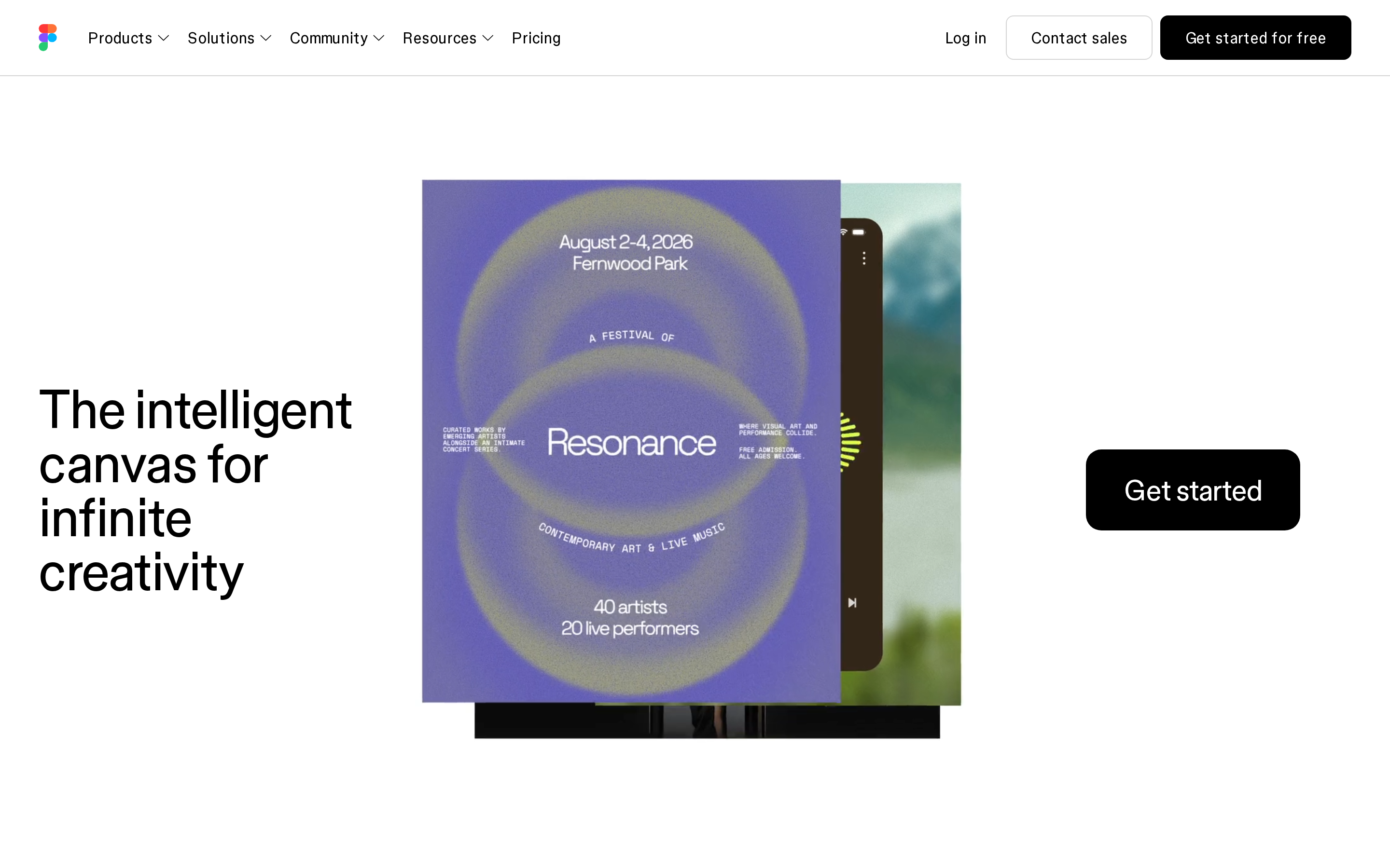 Figma landing page hero showing its collaborative browser-based design workspace