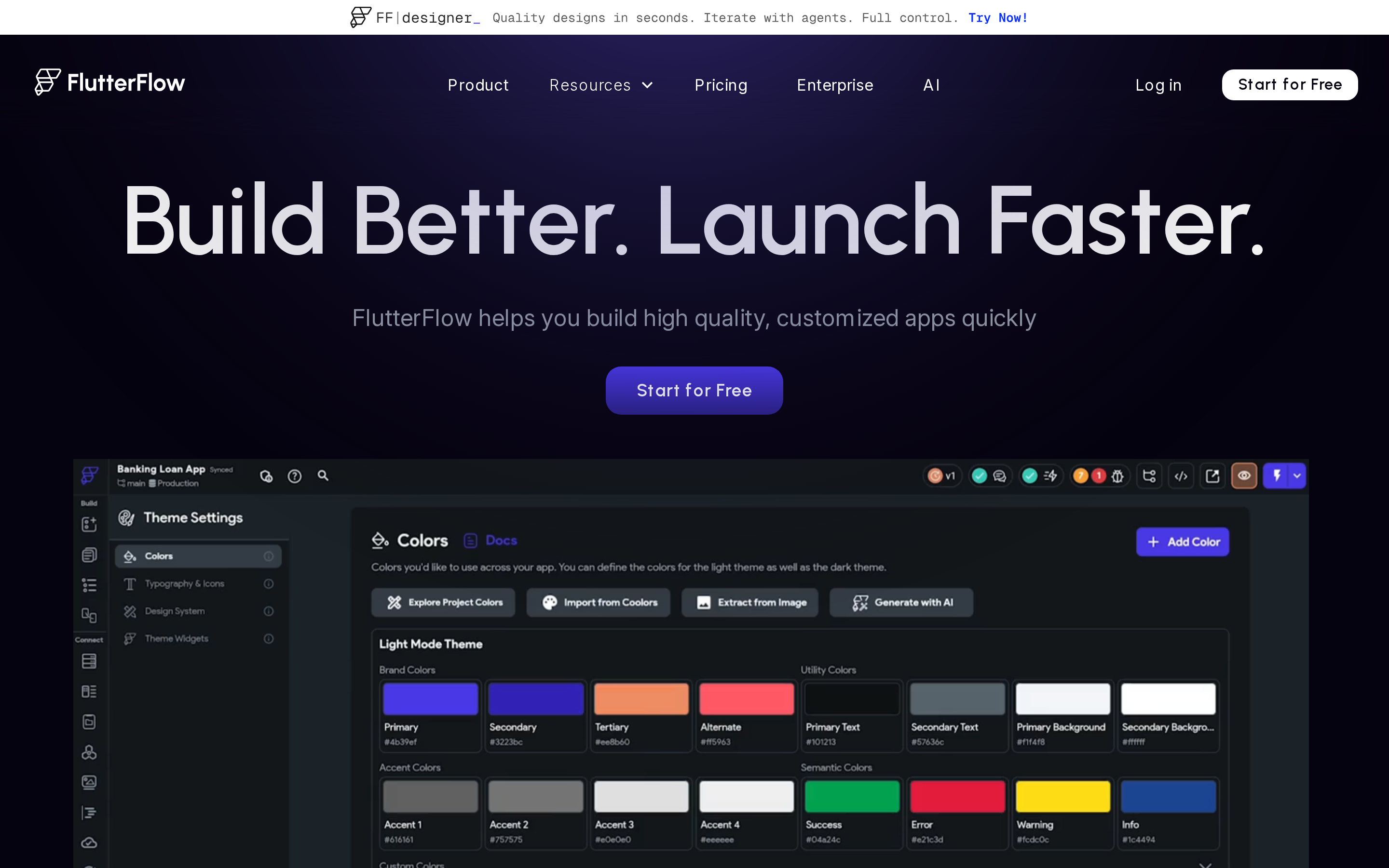 FlutterFlow visual low-code builder with Flutter code export