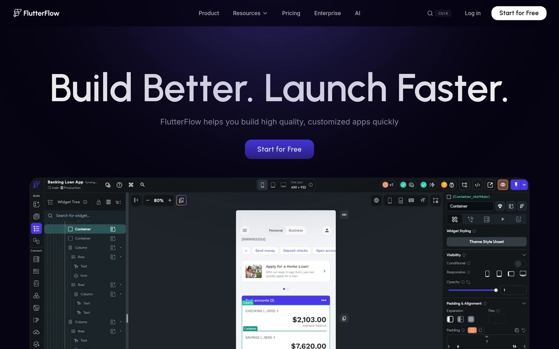 FlutterFlow AI Gen visual builder for exportable Flutter and Dart apps
