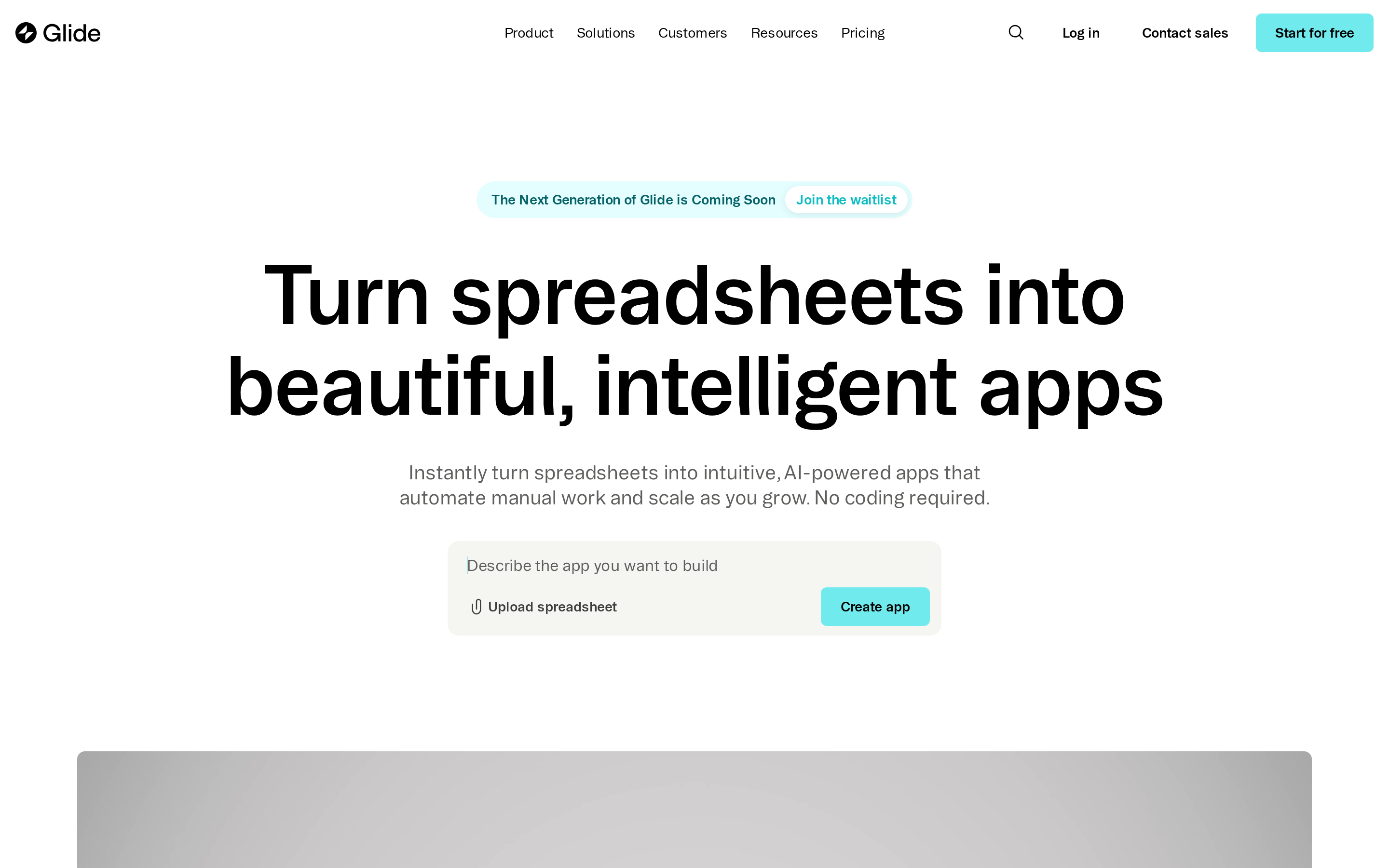 Glide app builder interface for creating data-driven PWAs from spreadsheets