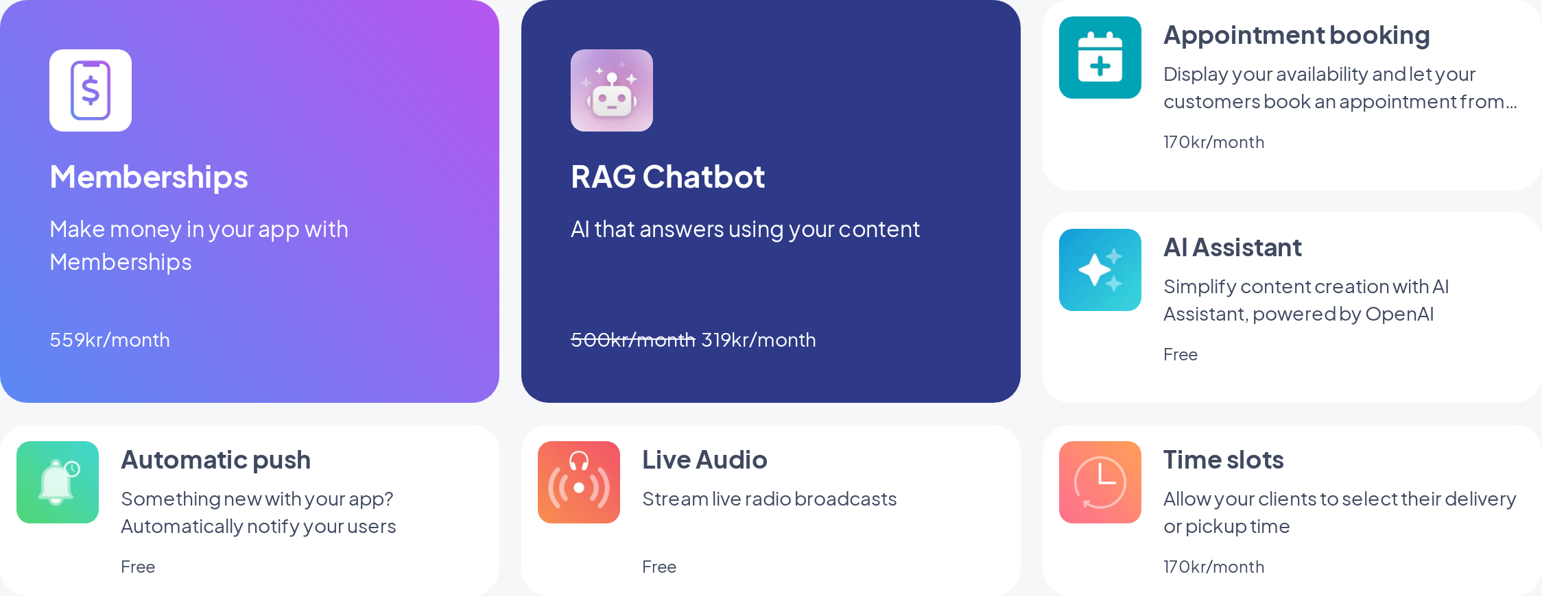 GoodBarber's extension marketplace, covering eCommerce, memberships, and bookings