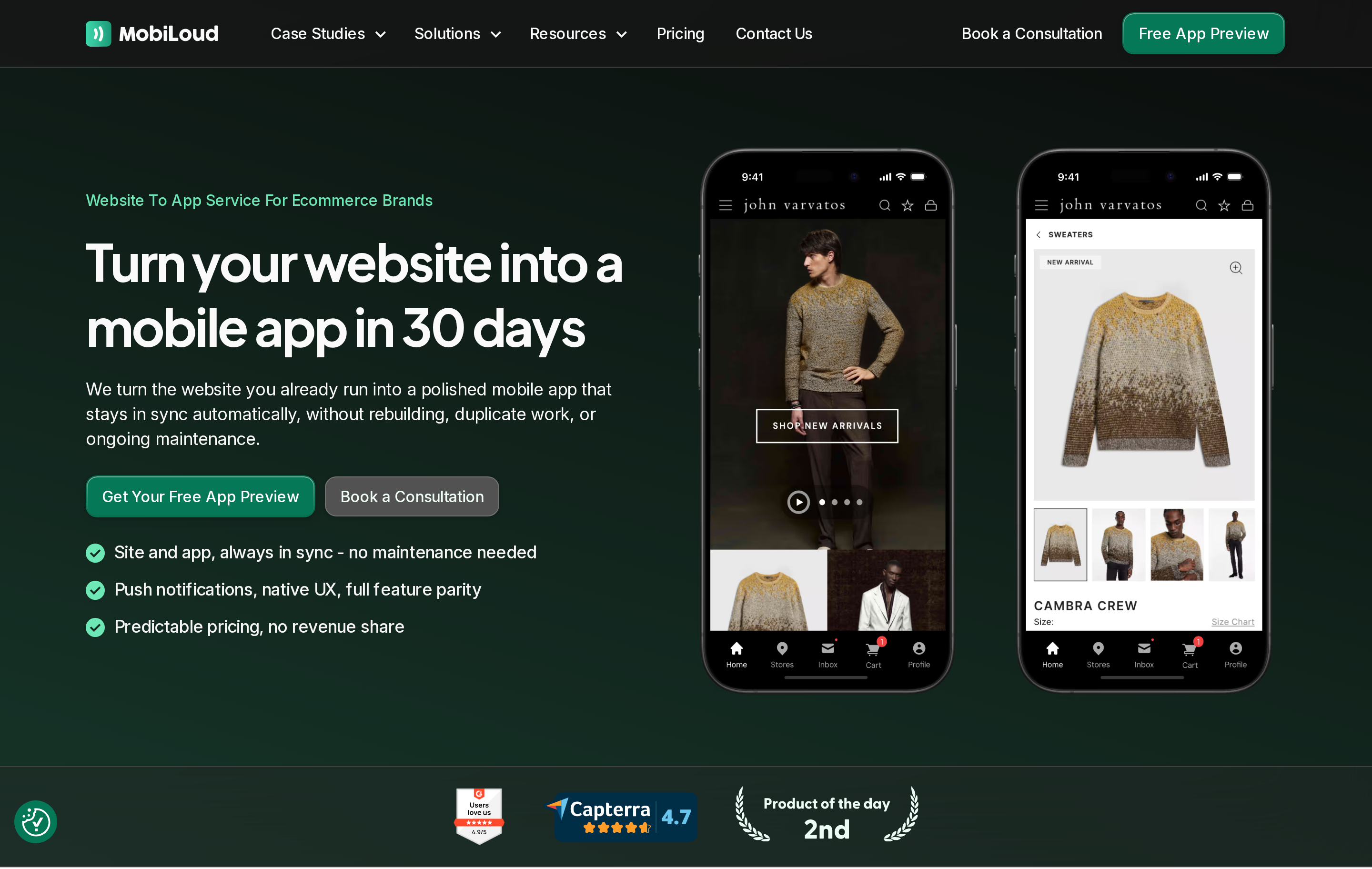 MobiLoud managed service for turning ecommerce websites into mobile apps