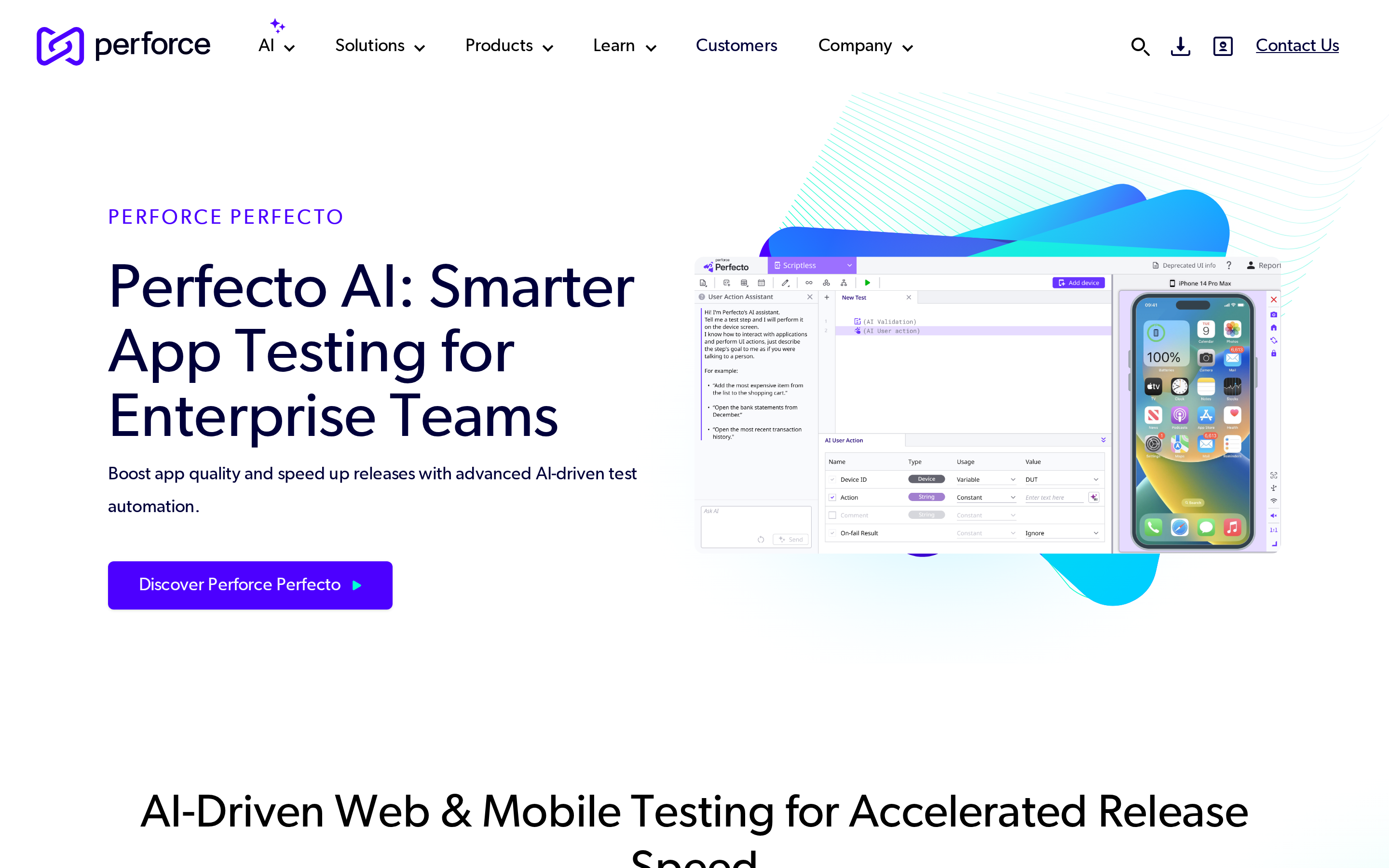 Perforce Perfecto cloud platform running Android and iOS tests on real and virtual devices