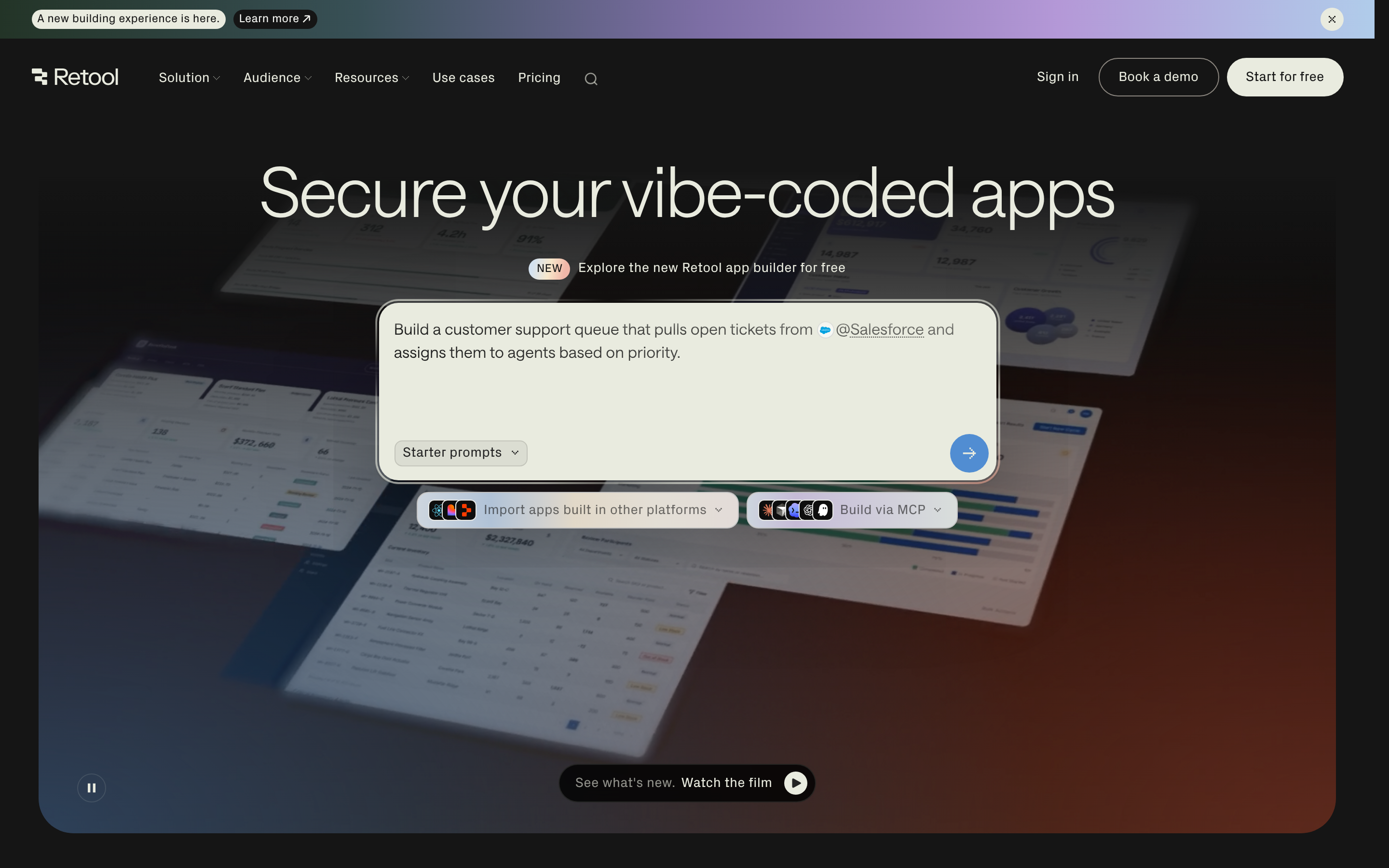 Retool landing page: build web-first internal apps around SQL queries and API calls