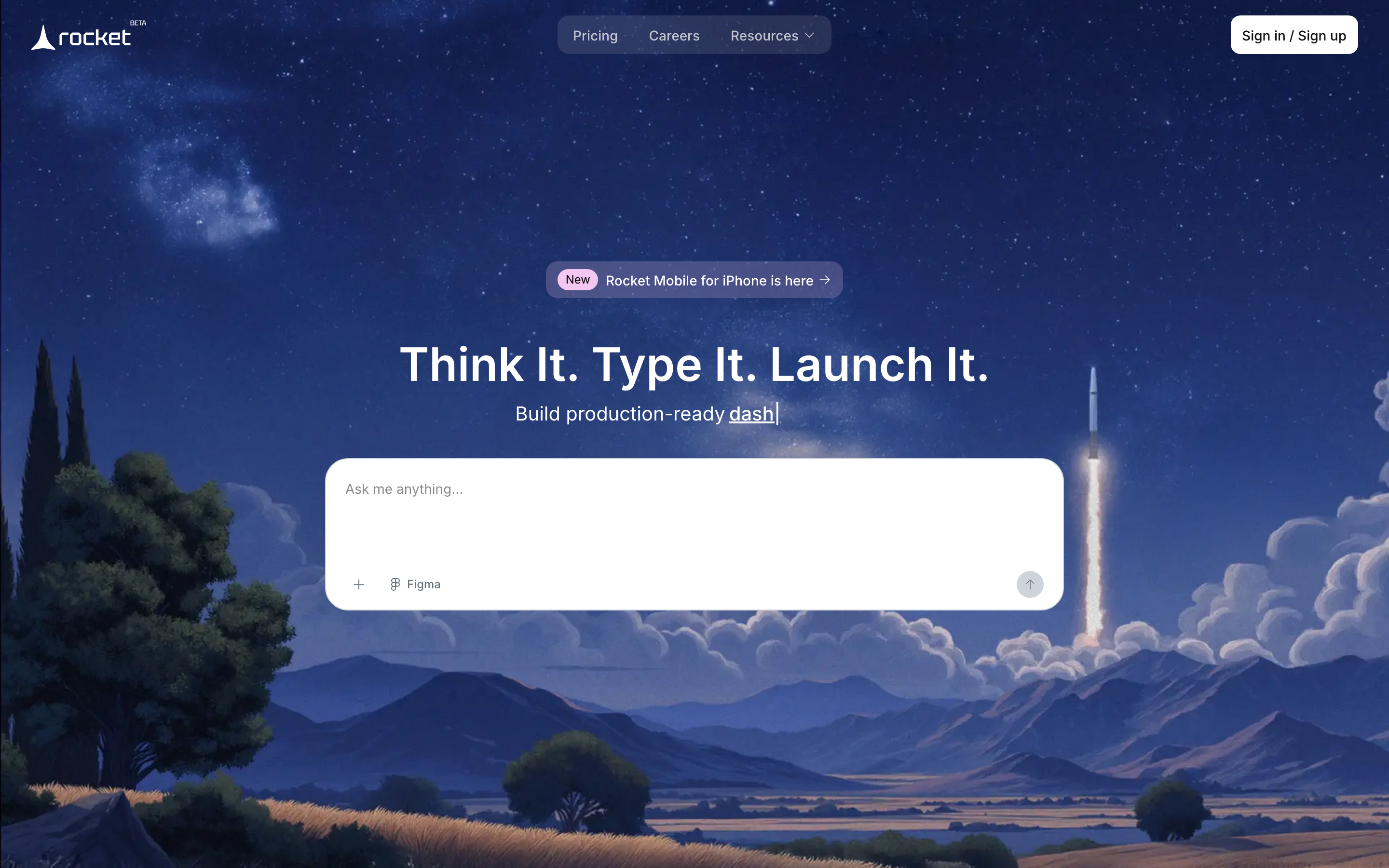 Rocket app builder interface showing its product workspace