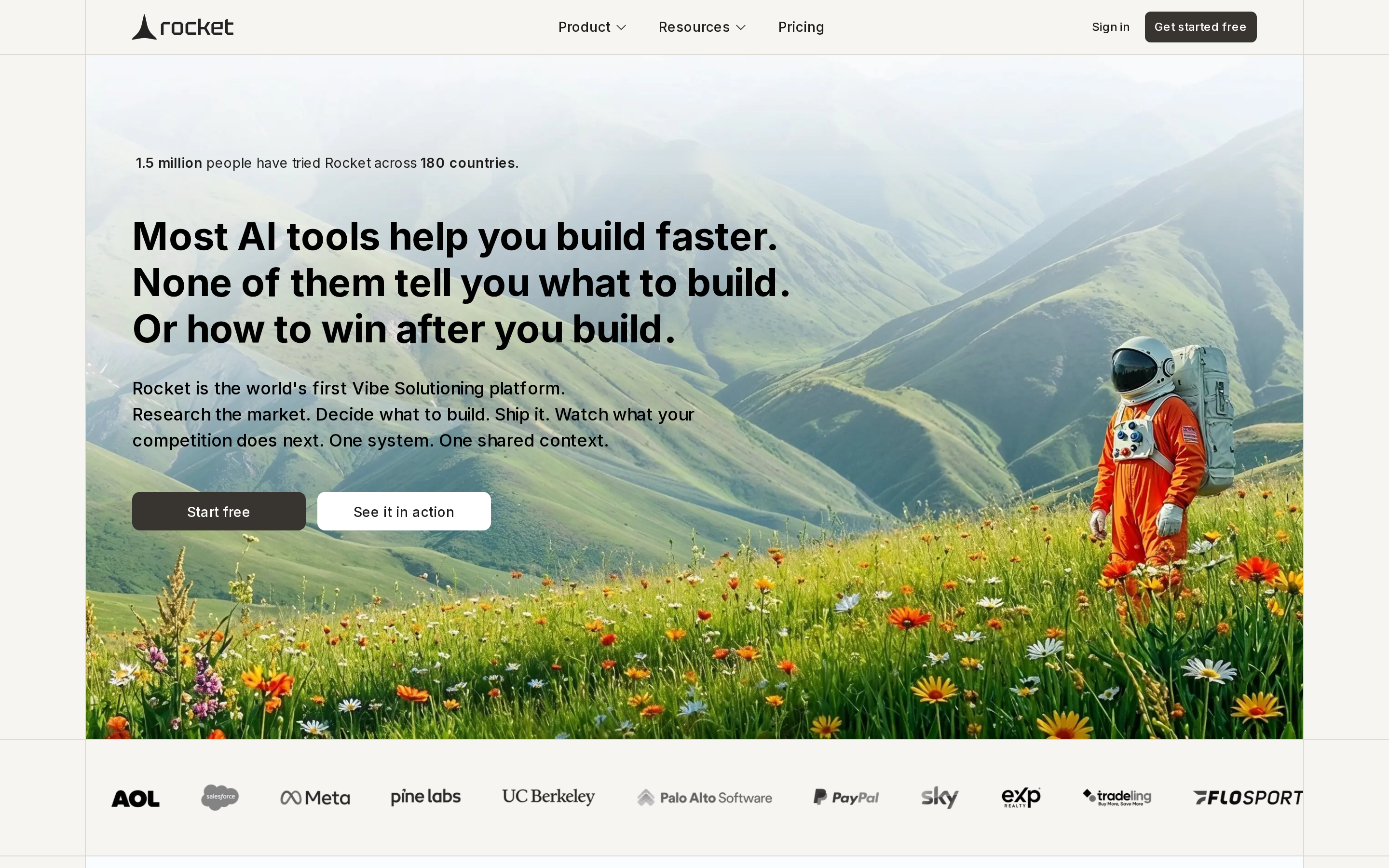 Rocket.new's market research and app generation interface showing competitive intelligence alongside code generation