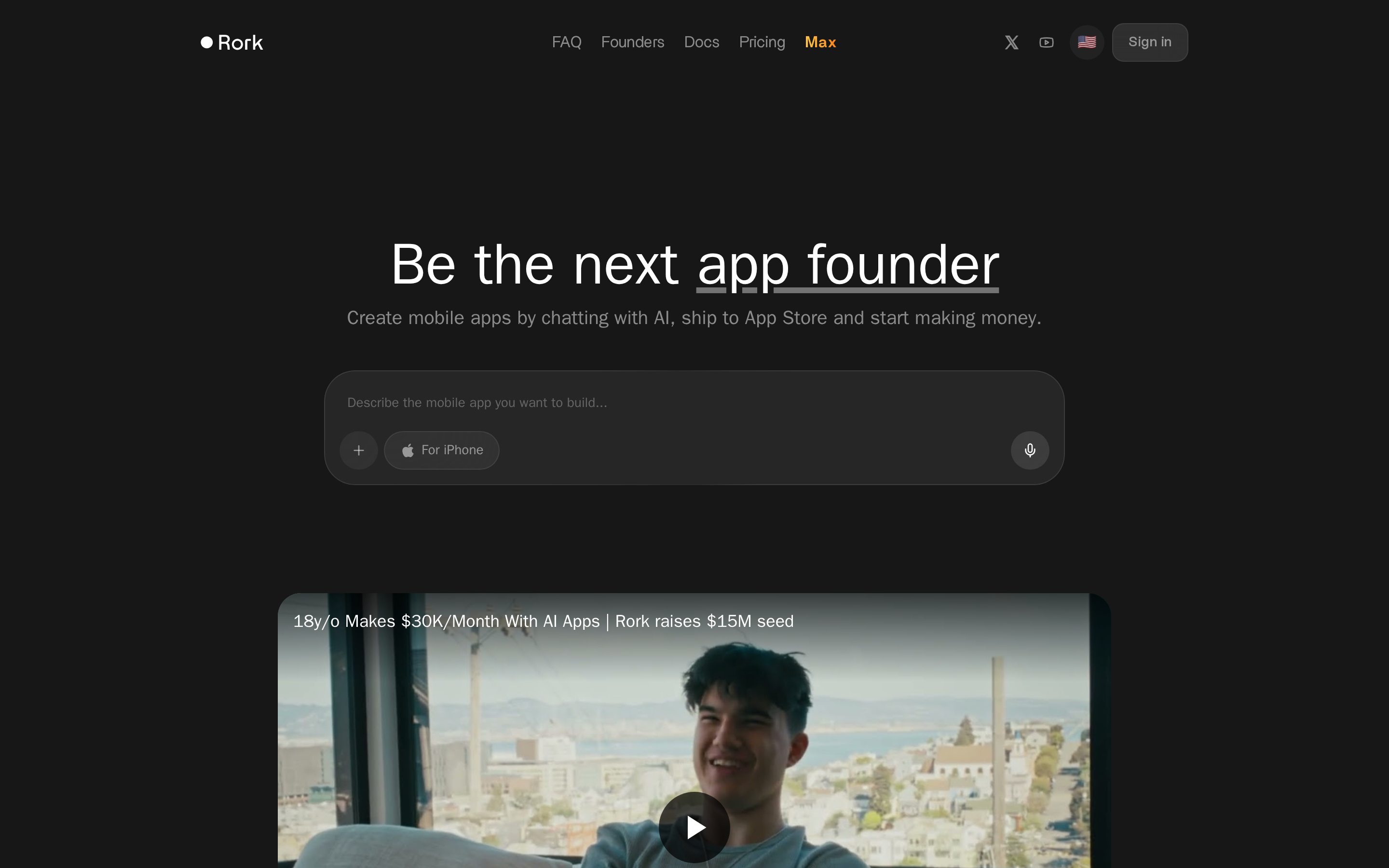 Rork's AI-powered chat interface for React Native app generation with code export