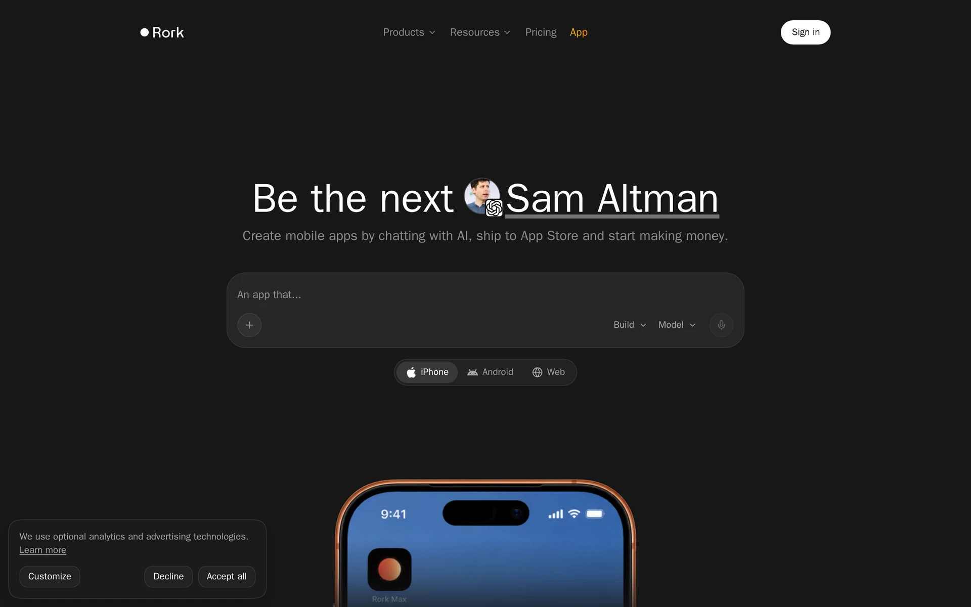 Rork prompt-driven SwiftUI and Kotlin mobile app builder