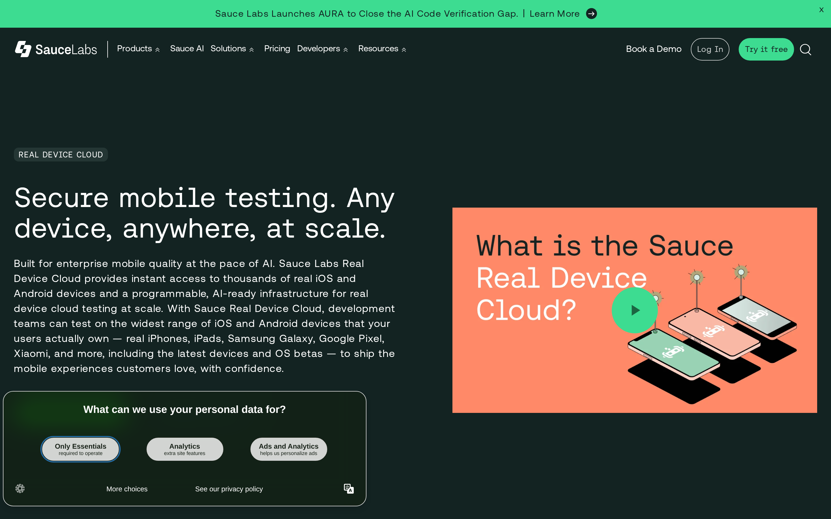 Sauce Labs Real Device Cloud for live and automated tests on real Android and iOS hardware