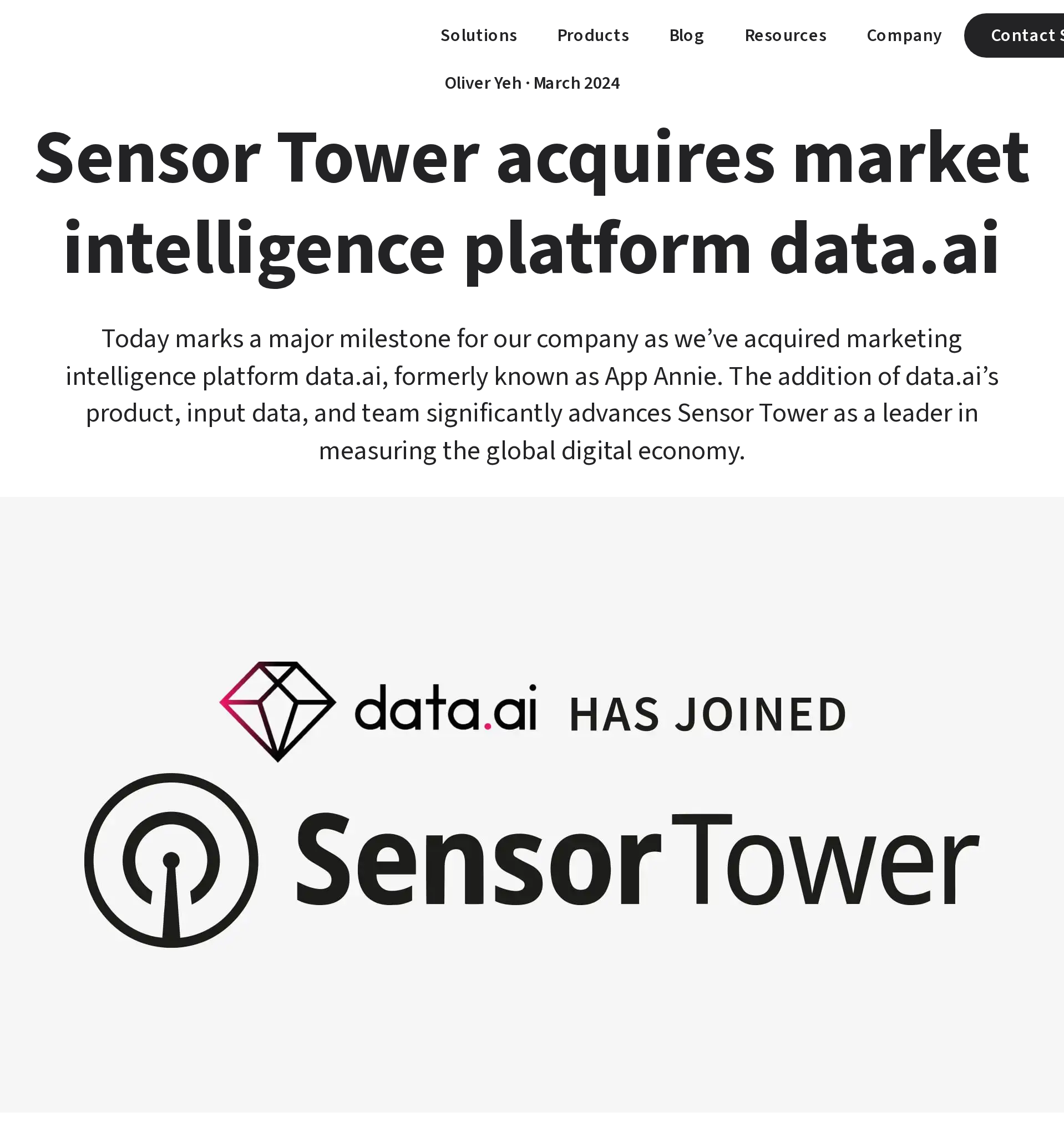 Sensor Tower announcement that the data.ai market intelligence platform joined Sensor Tower