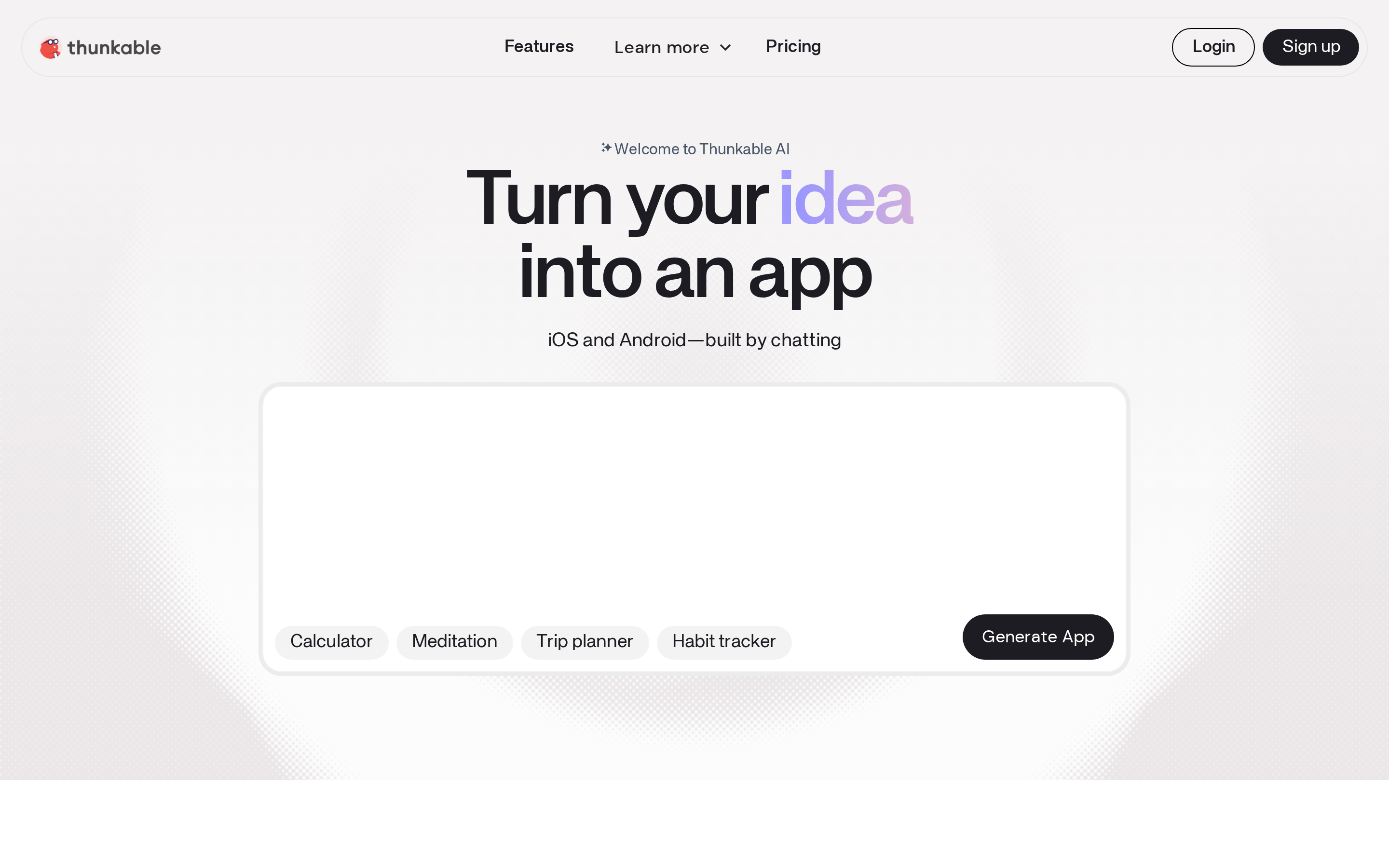 Thunkable landing page: block-based no-code builder for native iOS, Android, and web apps