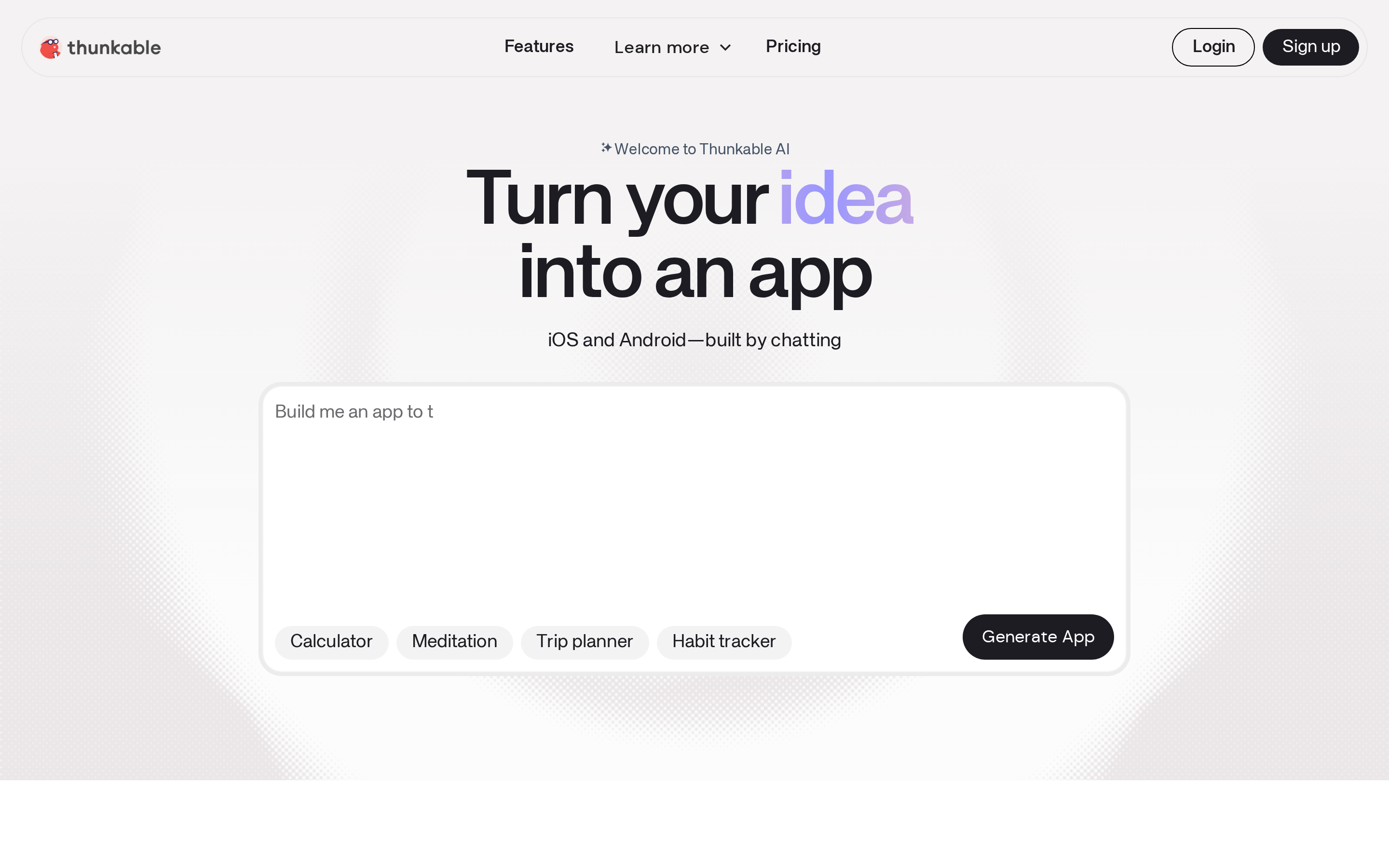 Thunkable landing page: block-based no-code builder for iOS, Android, and web apps