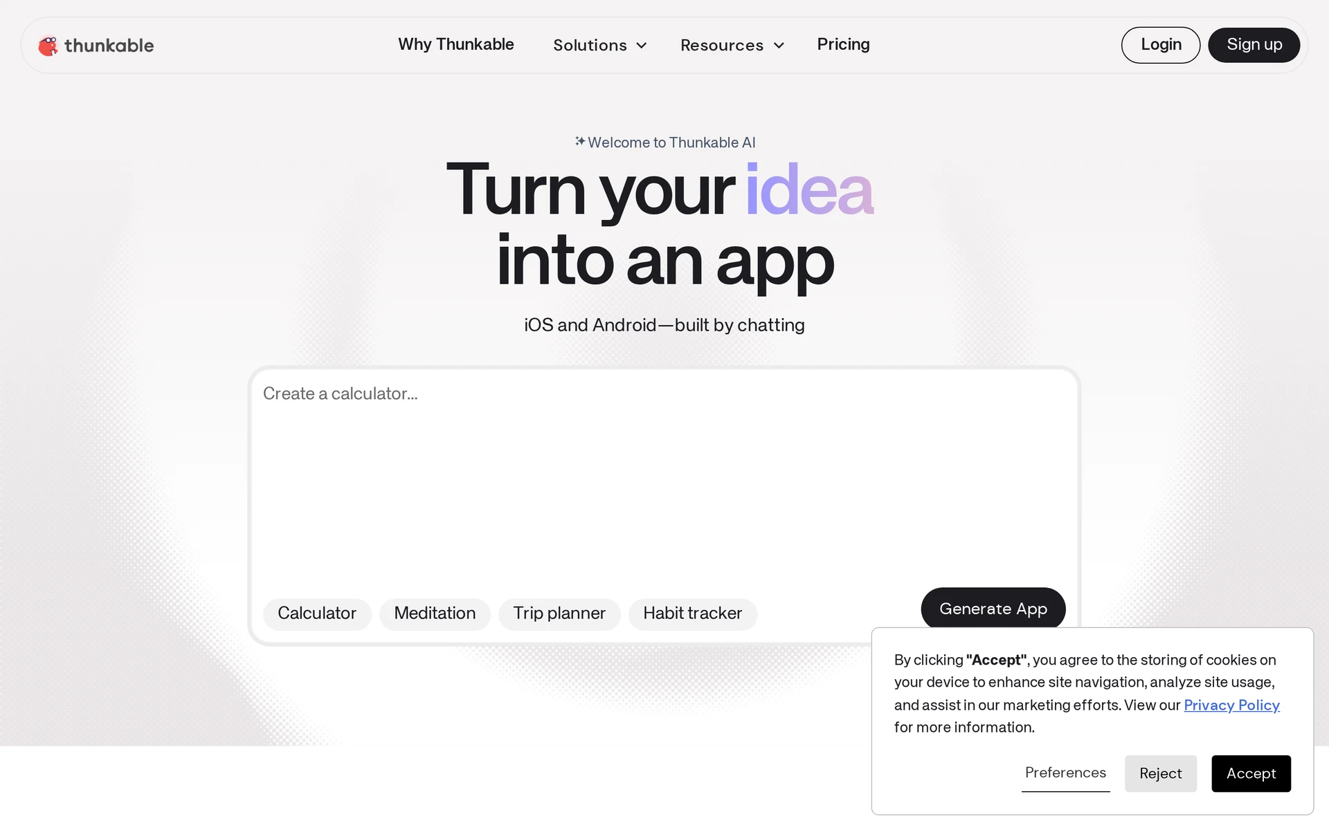 Thunkable app builder for creating iOS and Android apps by chatting