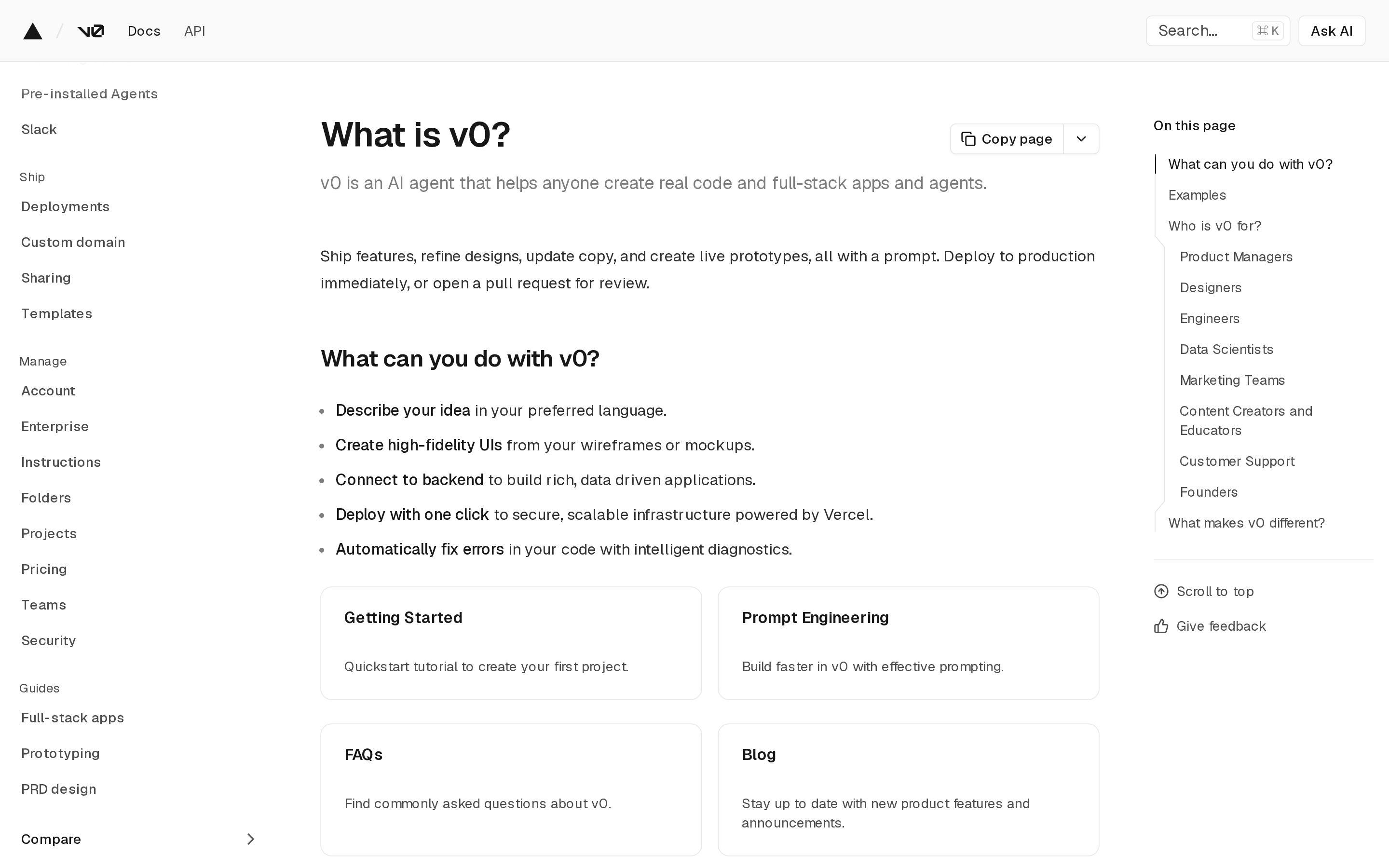 v0 AI builder for React and Next.js apps in a Vercel workflow